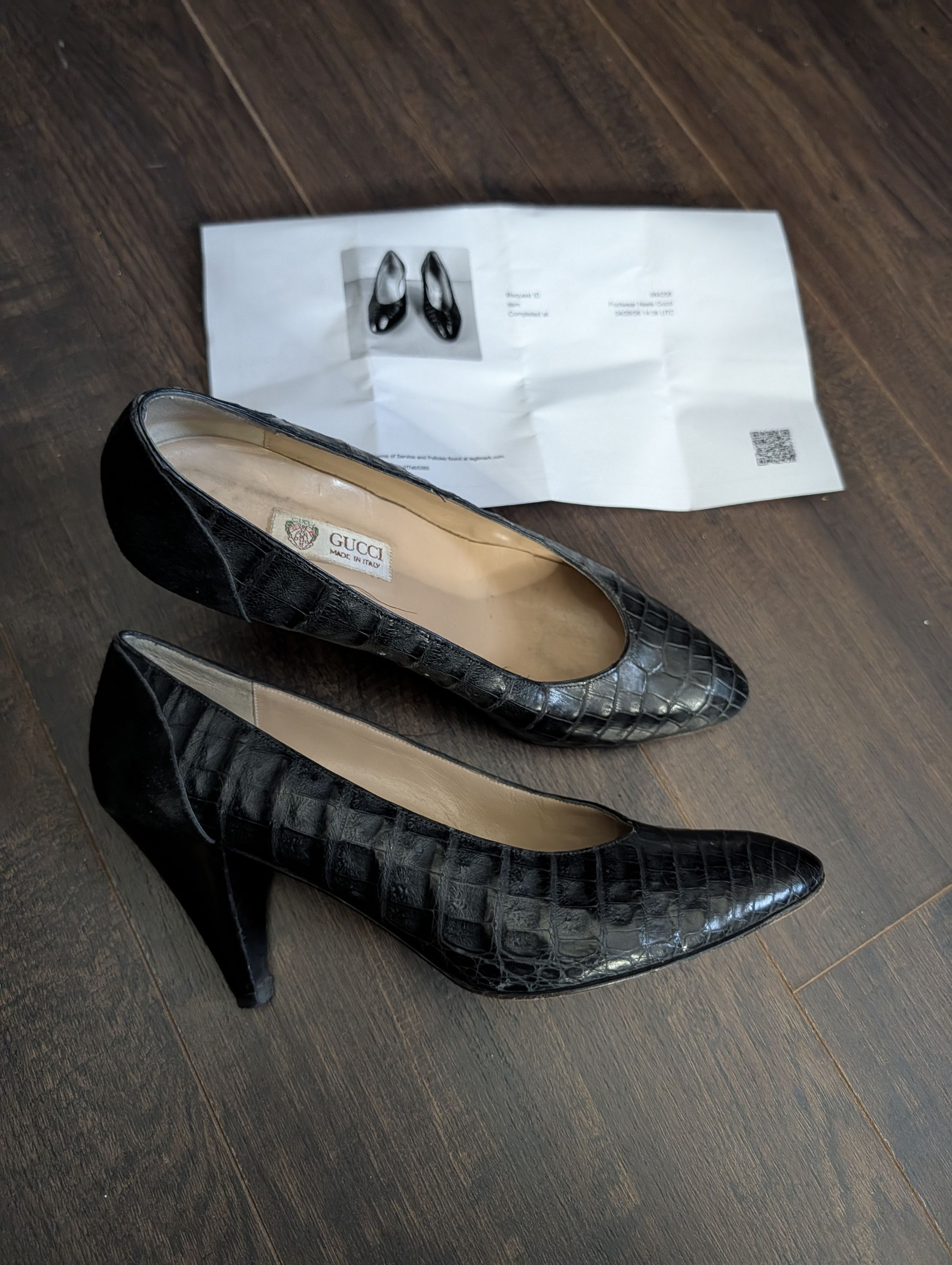 Gucci Genuine CROCODILE Black Pointed Toe Pumps 38B Size US 8 / IT 38 - 1 Thumbnail