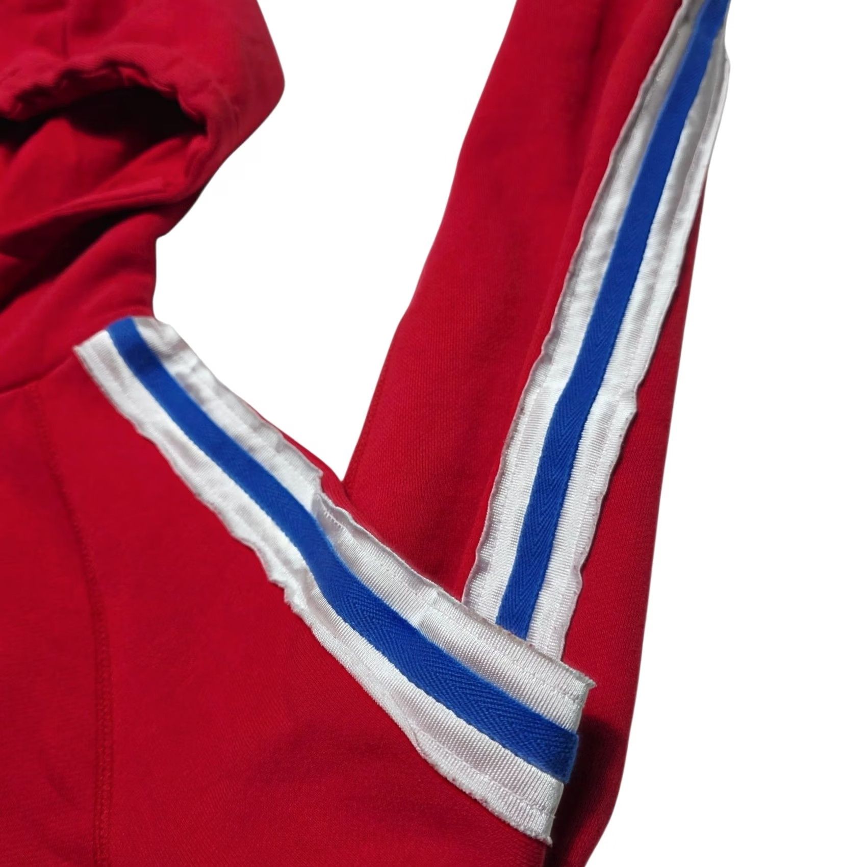 Nike VINTAGE Nike Hoodie Women’s Athlete Graphic Red White Blue Swoosh Small (4-6) Hoodie Womens Small Red Blue 90s Activewear Pullover Striped Nike Size S / US 4 / IT 40 - 4 Thumbnail