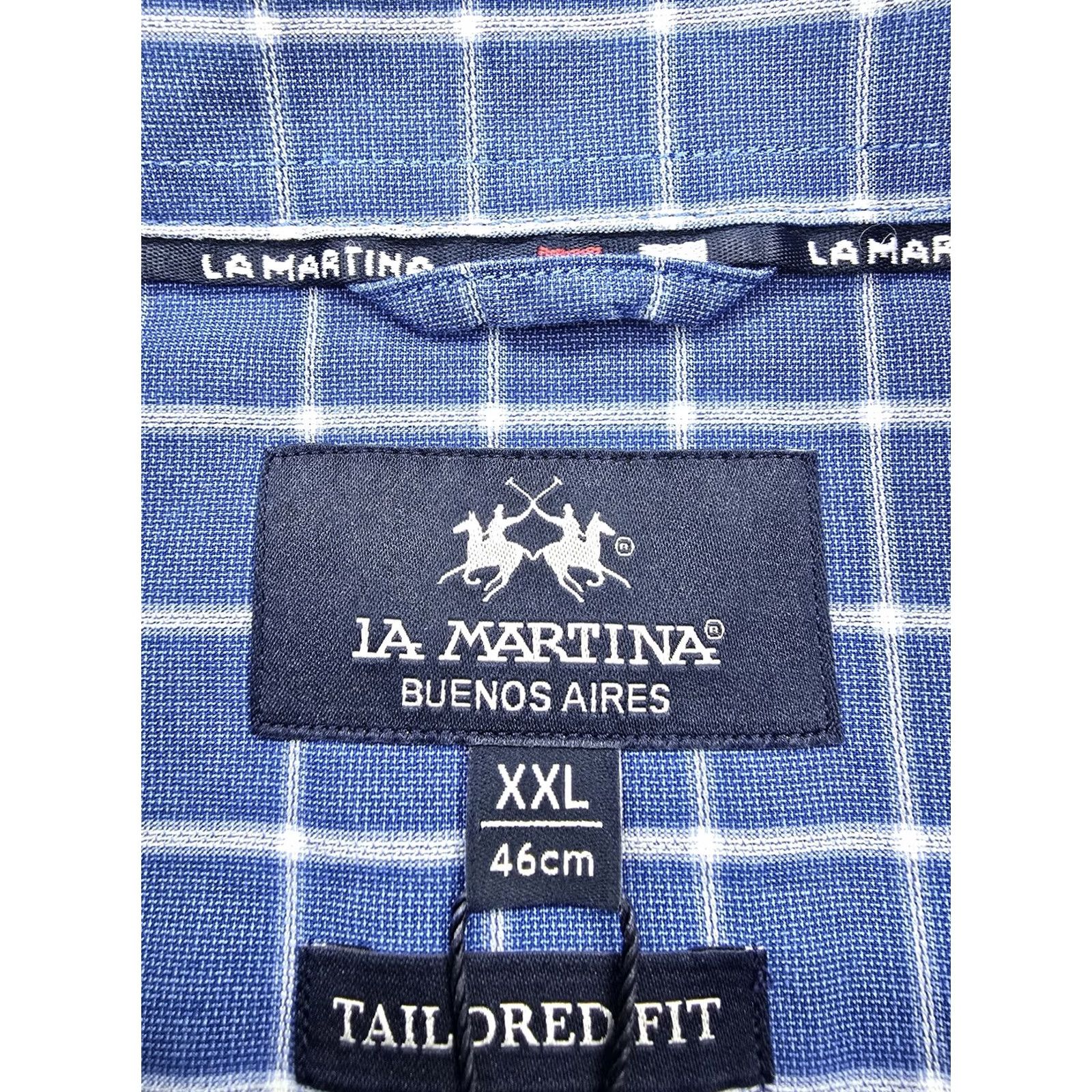 La Martina La Martina Mens XXL Blue Checked Cotton Dress Shirt Tailored Long Sleeve Size 48R - 4 Thumbnail