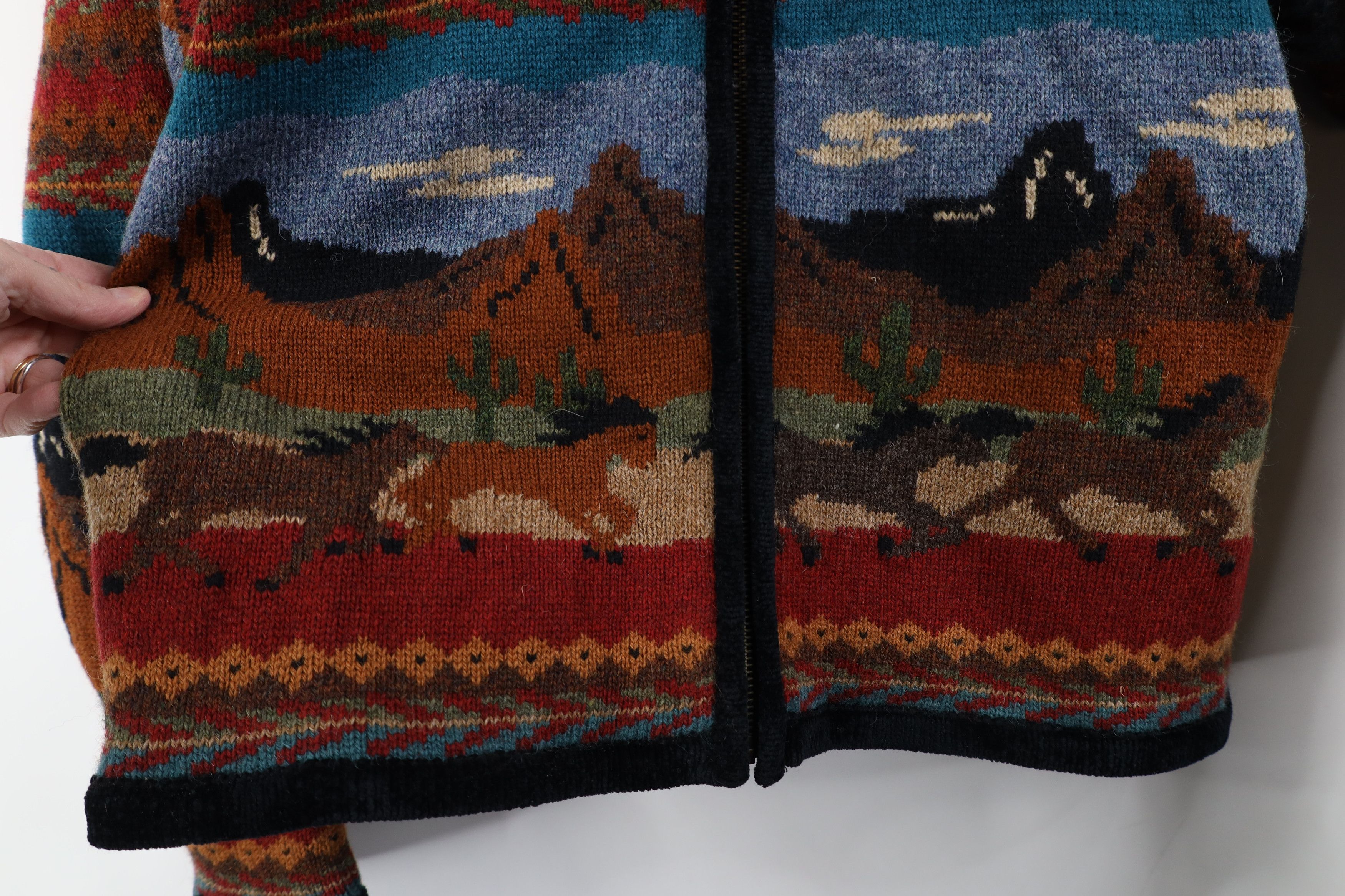 Vintage Vintage 90s Southwestern Horse All Over Print Sweater Jacket Size L / US 10 / IT 46 - 5 Thumbnail