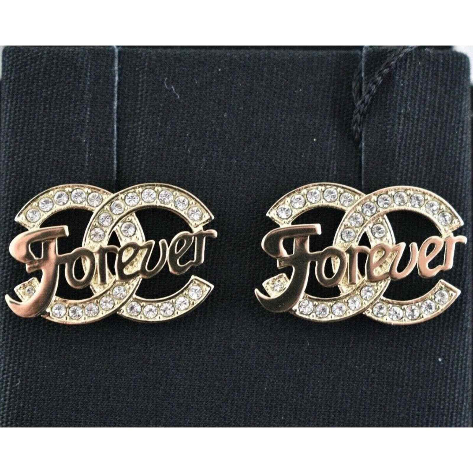 Chanel Chanel Gold Crystal Forever Dangle Statement Stud Earrings Size ONE SIZE - 1 Thumbnail