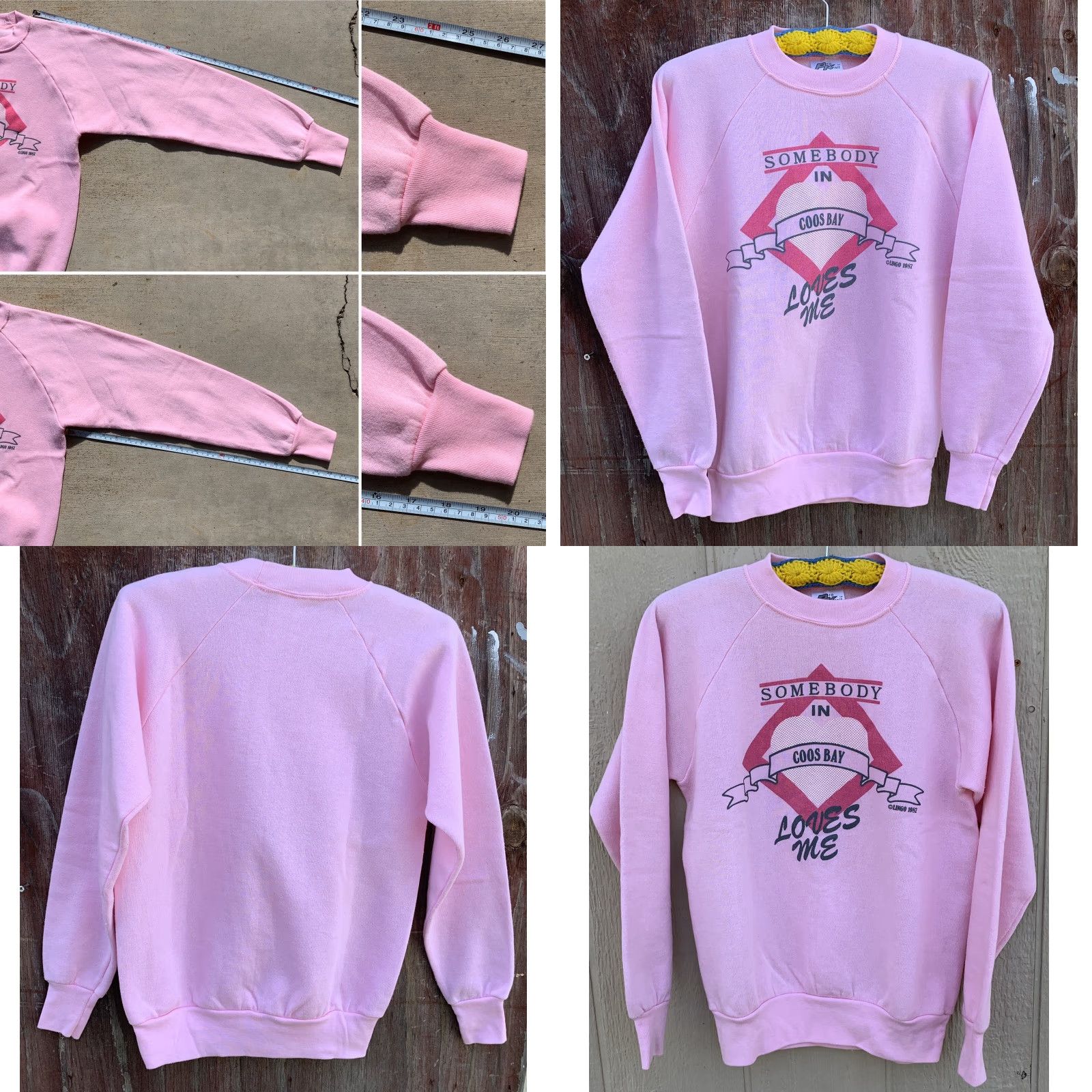 Vintage VINTAGE Somebody In Coos Bay Loves Me Sweatshirt Pink c Lingo 1987 M Pro Knit Raglan 80s Oregon United States Shirt Mens Size M / US 6-8 / IT 42-44 - 8 Thumbnail