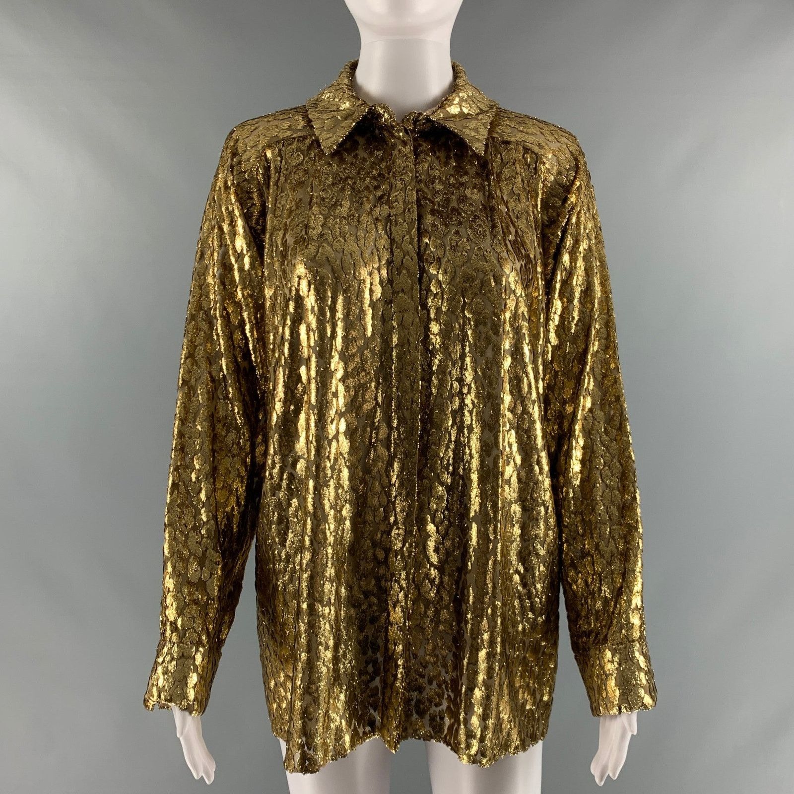 Michael Kors 4 Gold Polyester Silk Metallic Button Up Blouse Size S / US 4 / IT 40 - 1 Thumbnail