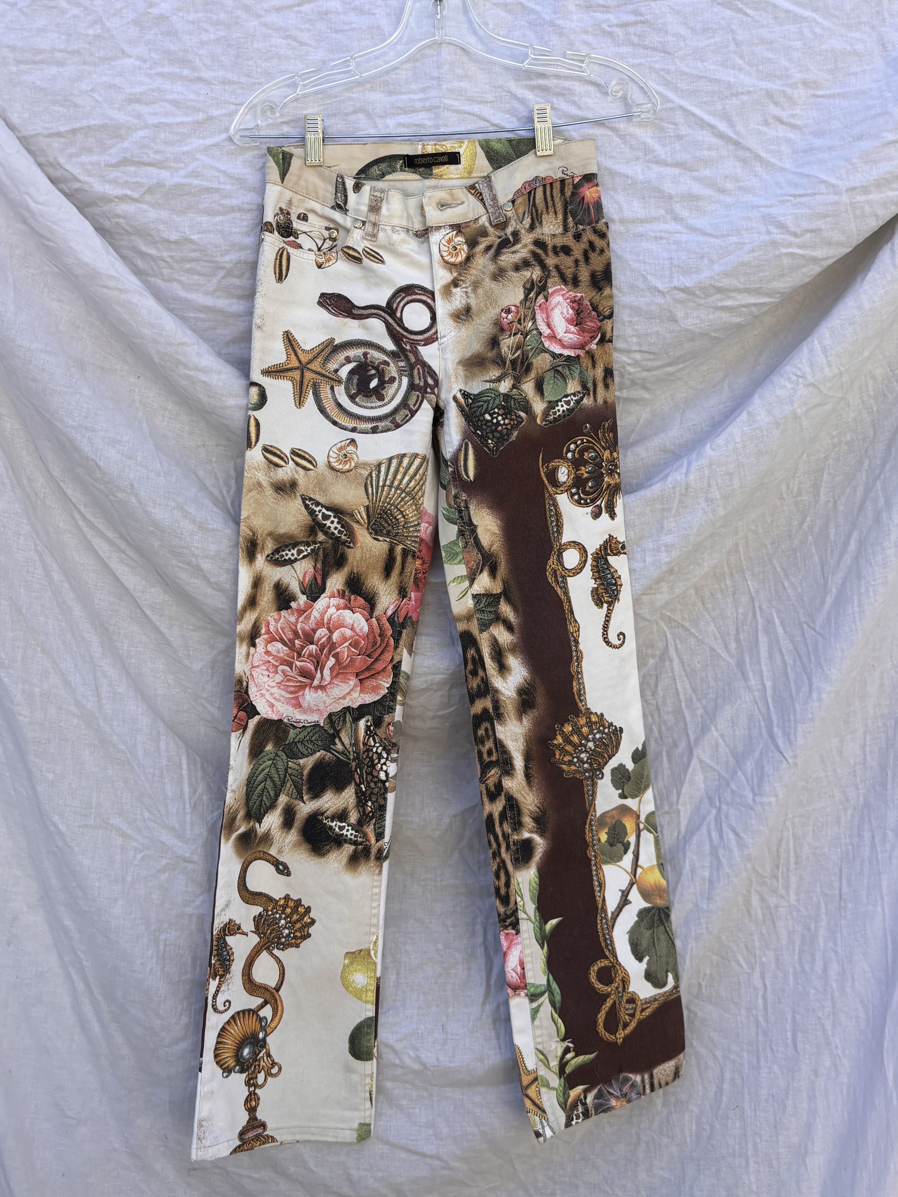 Roberto Cavalli Y2K Roberto Cavalli Leopard Rose Print Jeans | Grailed