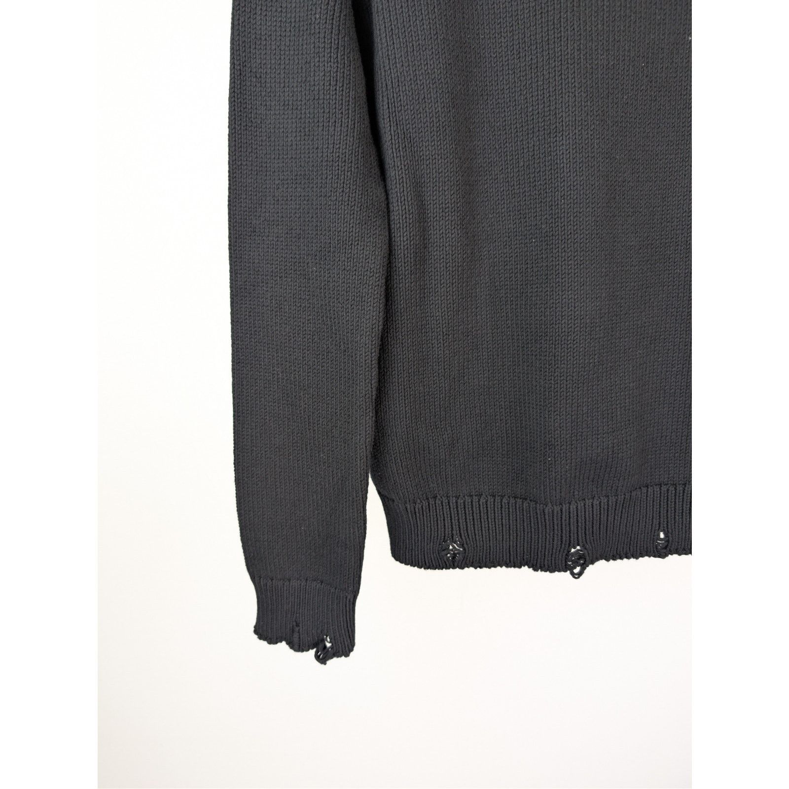 Saint Laurent Paris o1rshd1 Distressed Cotton Knit Crew-Neck Sweater in Black Size US M / EU 48-50 / 2 - 6 Thumbnail