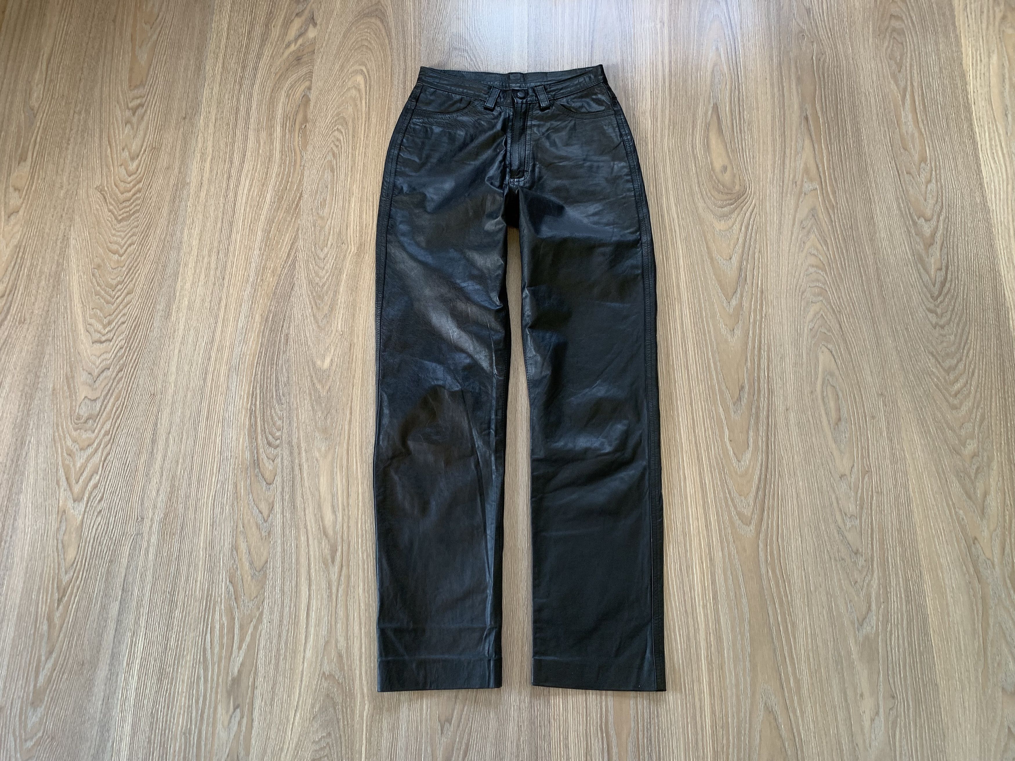 Leather Ecuapiel Unisex Vintage Classic Mens Black Leather Pants Size US 27 - 1 Thumbnail