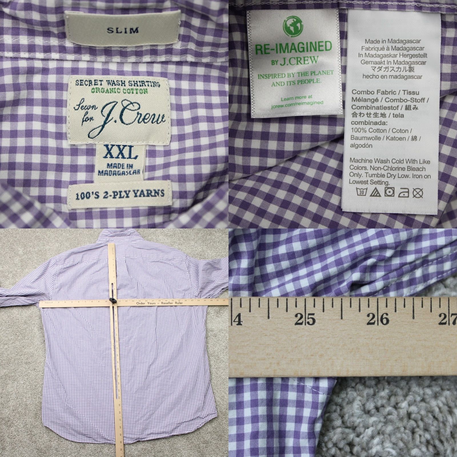 J.Crew J. Crew Button-Up Shirt Mens 2XL Slim Purple Plaid 100's Cotton Blend L/S Size US XXL / EU 58 / 5 - 8 Thumbnail