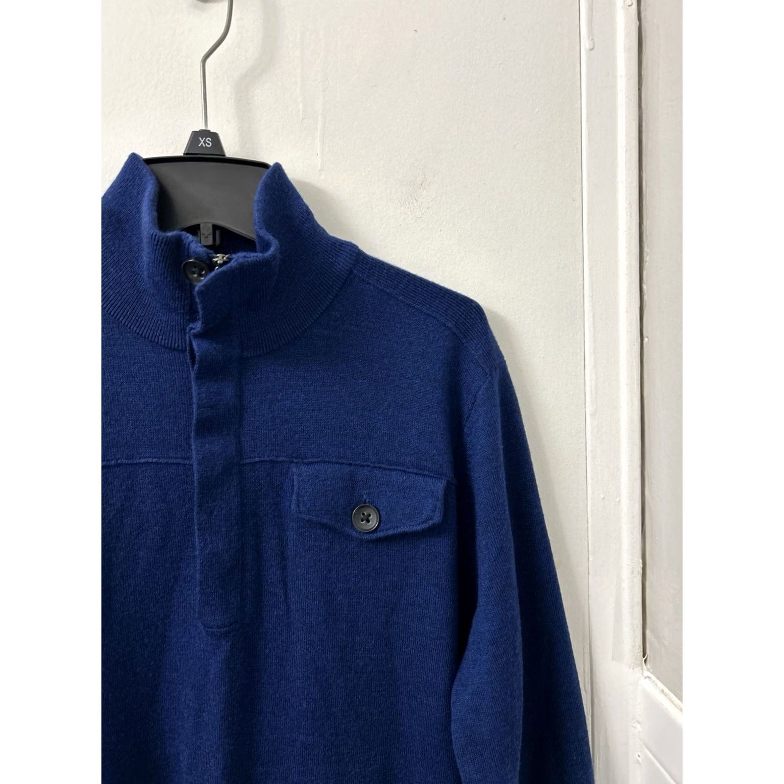 Banana Republic VINTAGE Banana Republic Sweater Mens M Blue 1/4 Zip Pullover L/S Mock Neck Wool Knit Pockets Men Size US M / EU 48-50 / 2 - 4 Thumbnail