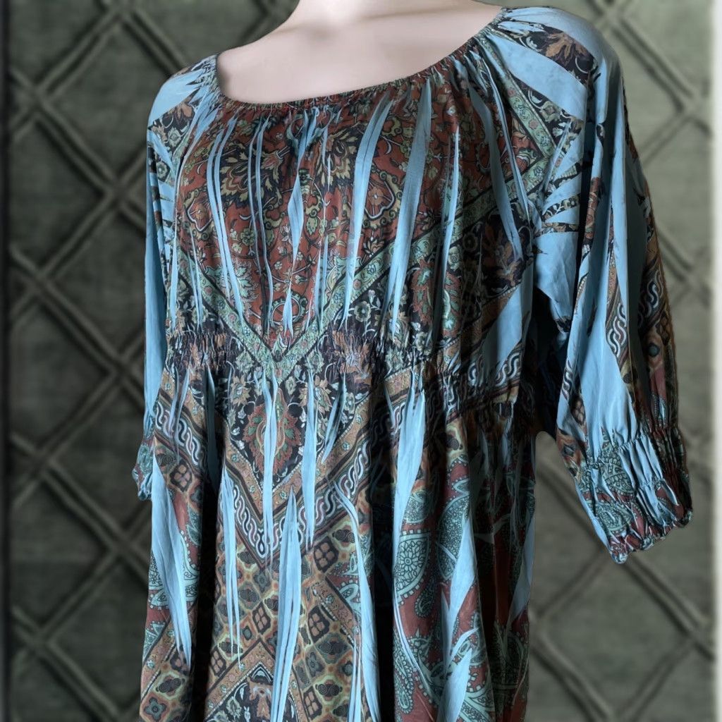 Vintage VINTAGE Unity World Wear Maternity Top Blouse 3/4 Sleeve Turquoise Fairy Boho Grunge Dark Forest Floral XL Womens Size XL / US 12-14 / IT 48-50 - 1 Thumbnail