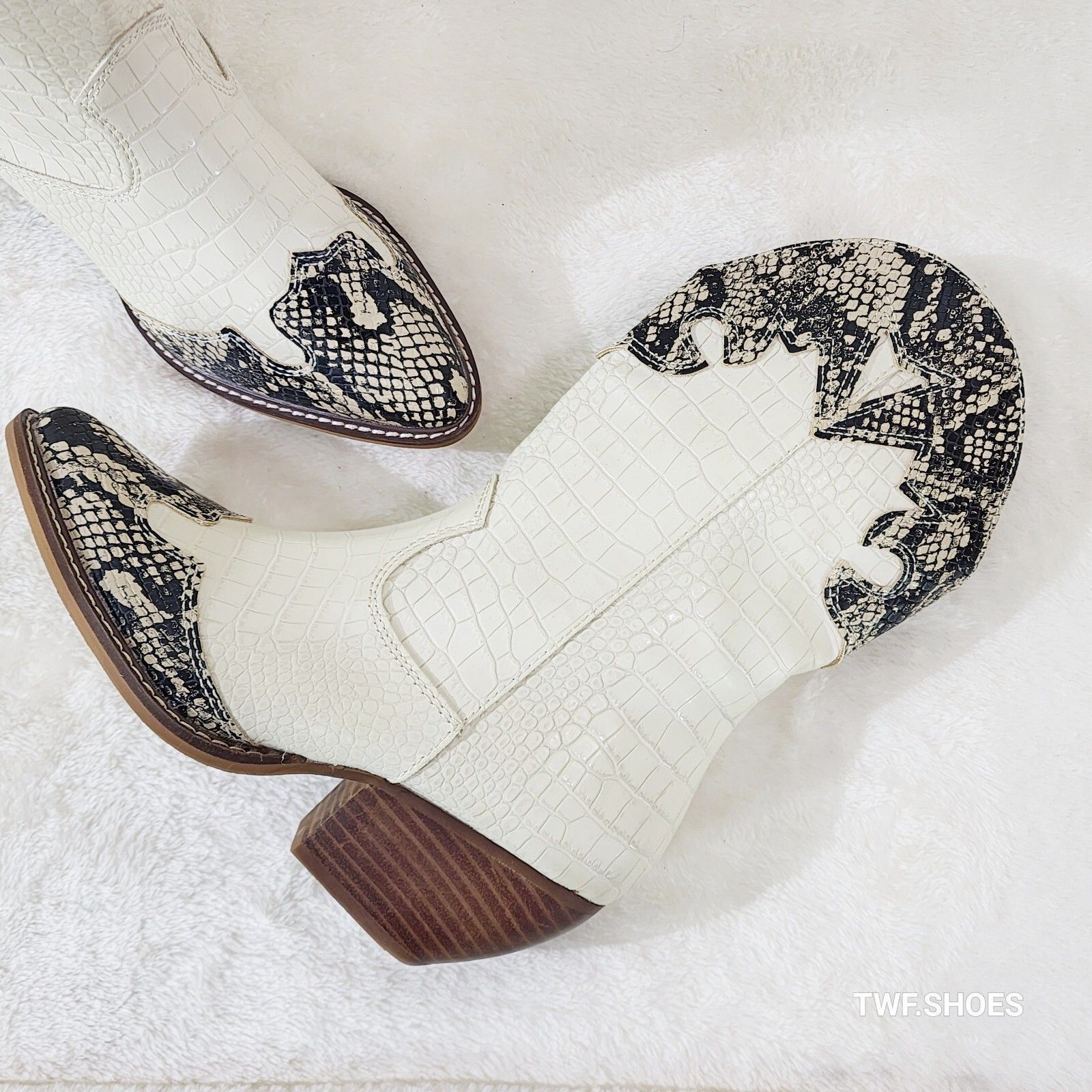 Other Snake Bite Cream Western Reptile Cowboy Pull On Country Cowg Size US 7 / IT 37 - 3 Thumbnail