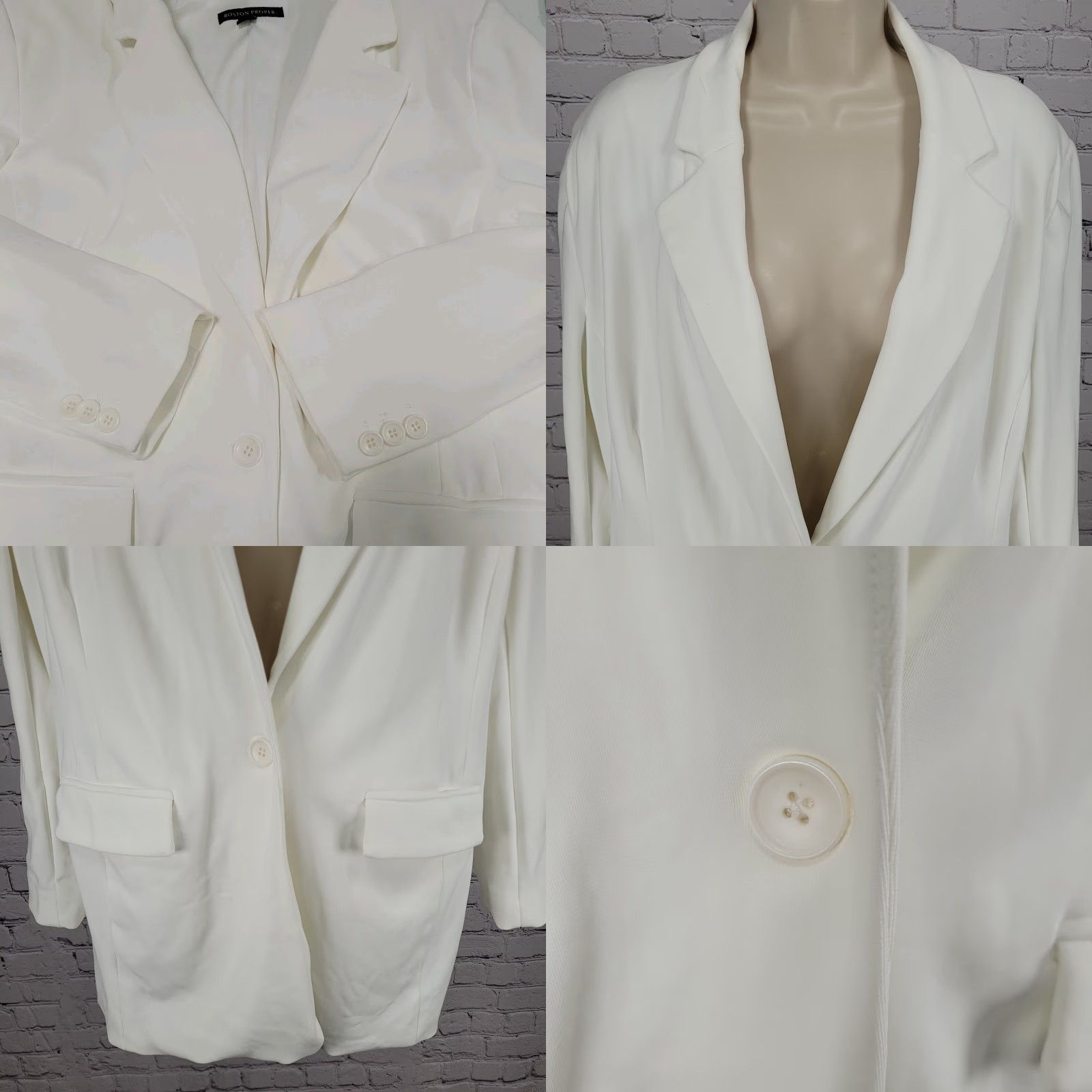 Boston Proper Boston Proper Blazer Women 18 White Notch One-Button Stretch Lined Pant Suit Size XXL / US 16-18 / IT 52-54 - 8 Thumbnail