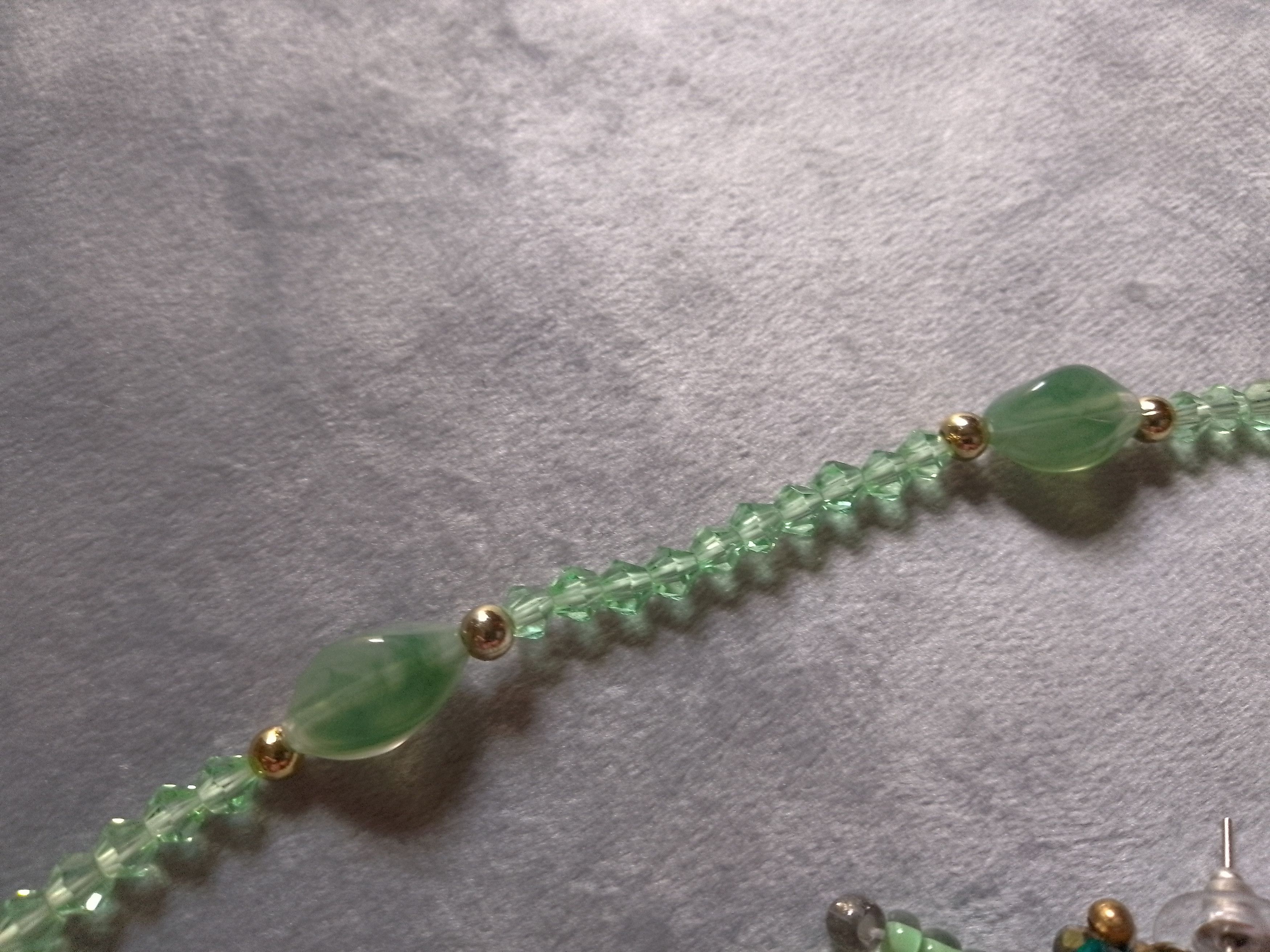 Handmade Necklace Leafy Earrings Green Brass glass,crystal, gemstones Size ONE SIZE - 2 Thumbnail