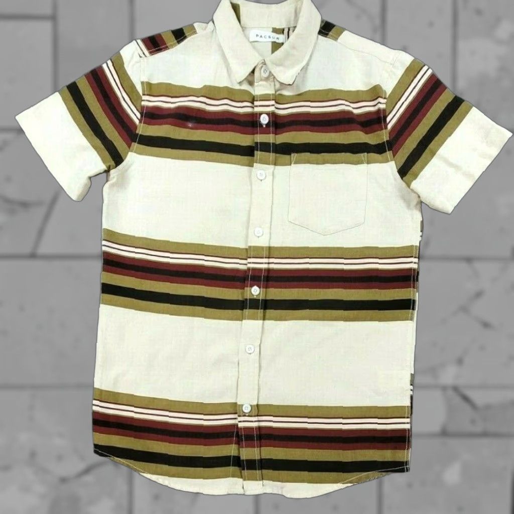 Pacsun Pacsun Mens Button Up Short Sleeve Striped Shirt Small Beige Red Regular Cotton Shirt Mens Size US S / EU 44-46 / 1 - 1 Thumbnail