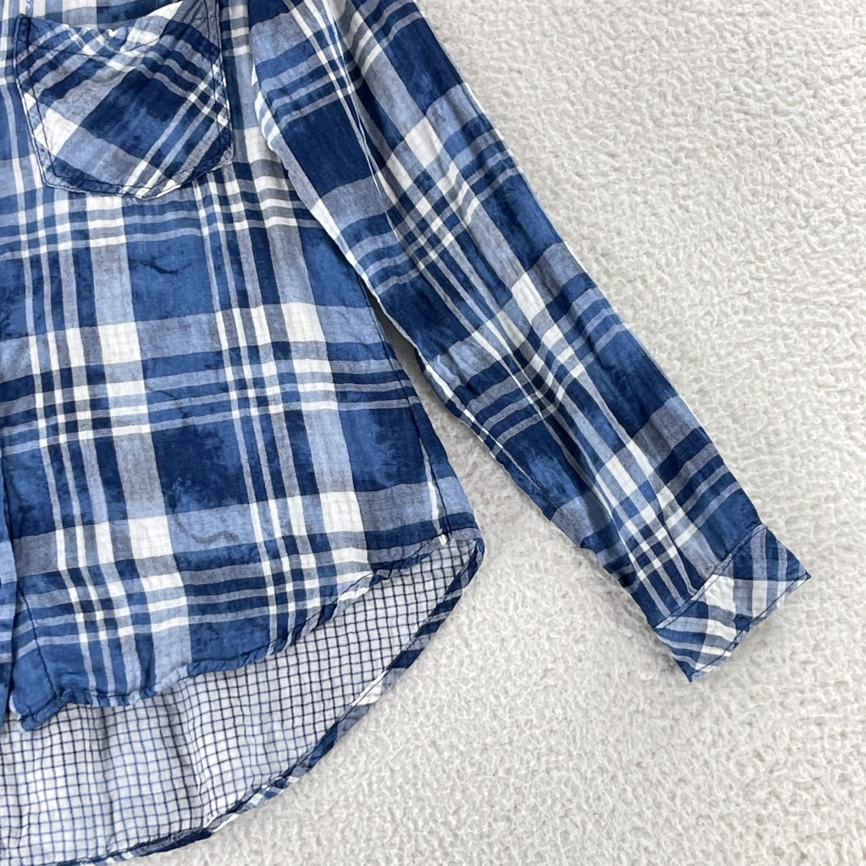 CLOT Cloth & Stone Button-Up Shirt Womens Small Blue Plaid Long Sleeve Casual V-Neck Size S / US 4 / IT 40 - 4 Thumbnail