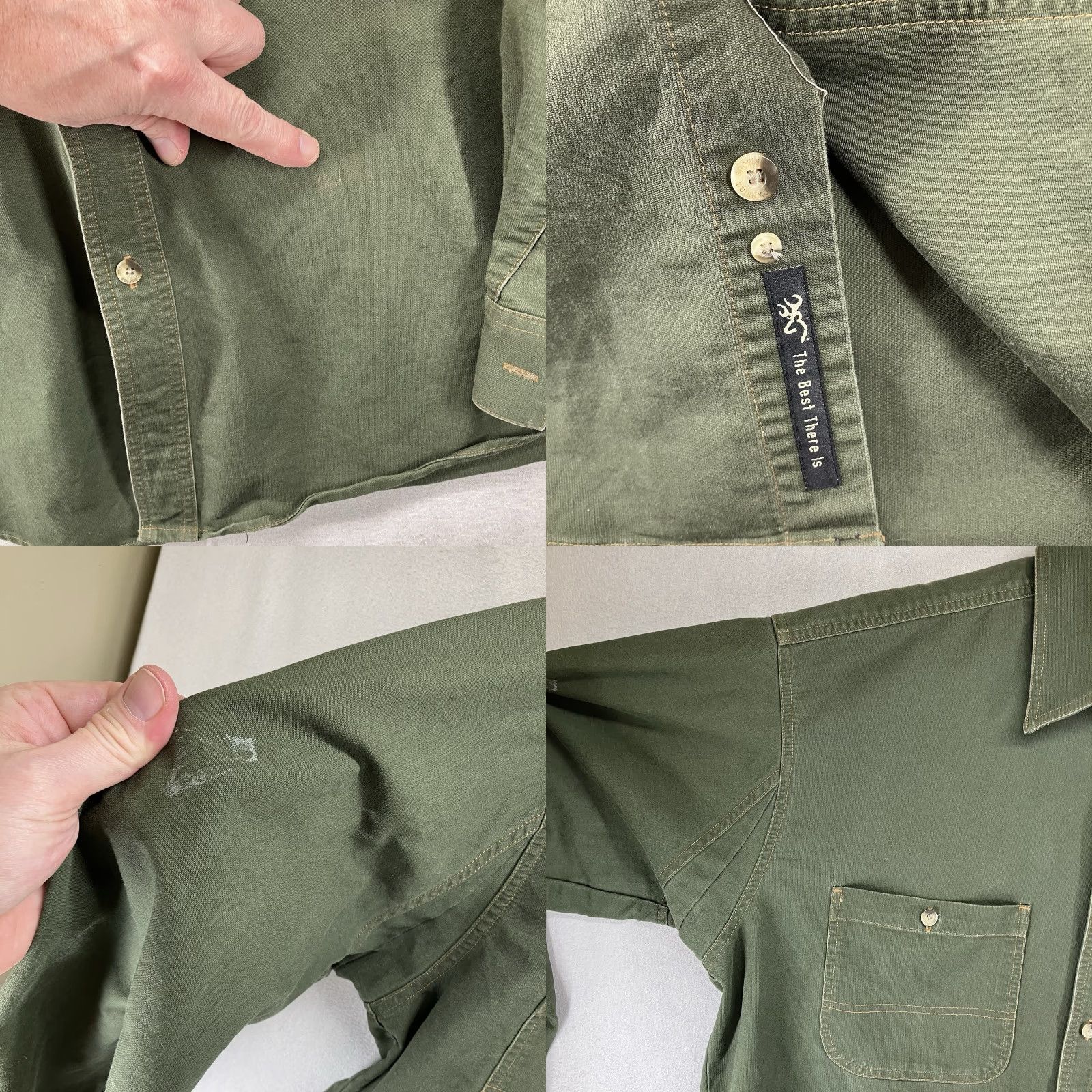 Vintage VINTAGE Browning Shirt Mens Large Green Textured Chest Pockets Point Collar Heavy Cotton Casual Workwear All Seasons Long Sleeve Logo Button-Front Size US L / EU 52-54 / 3 - 9 Thumbnail