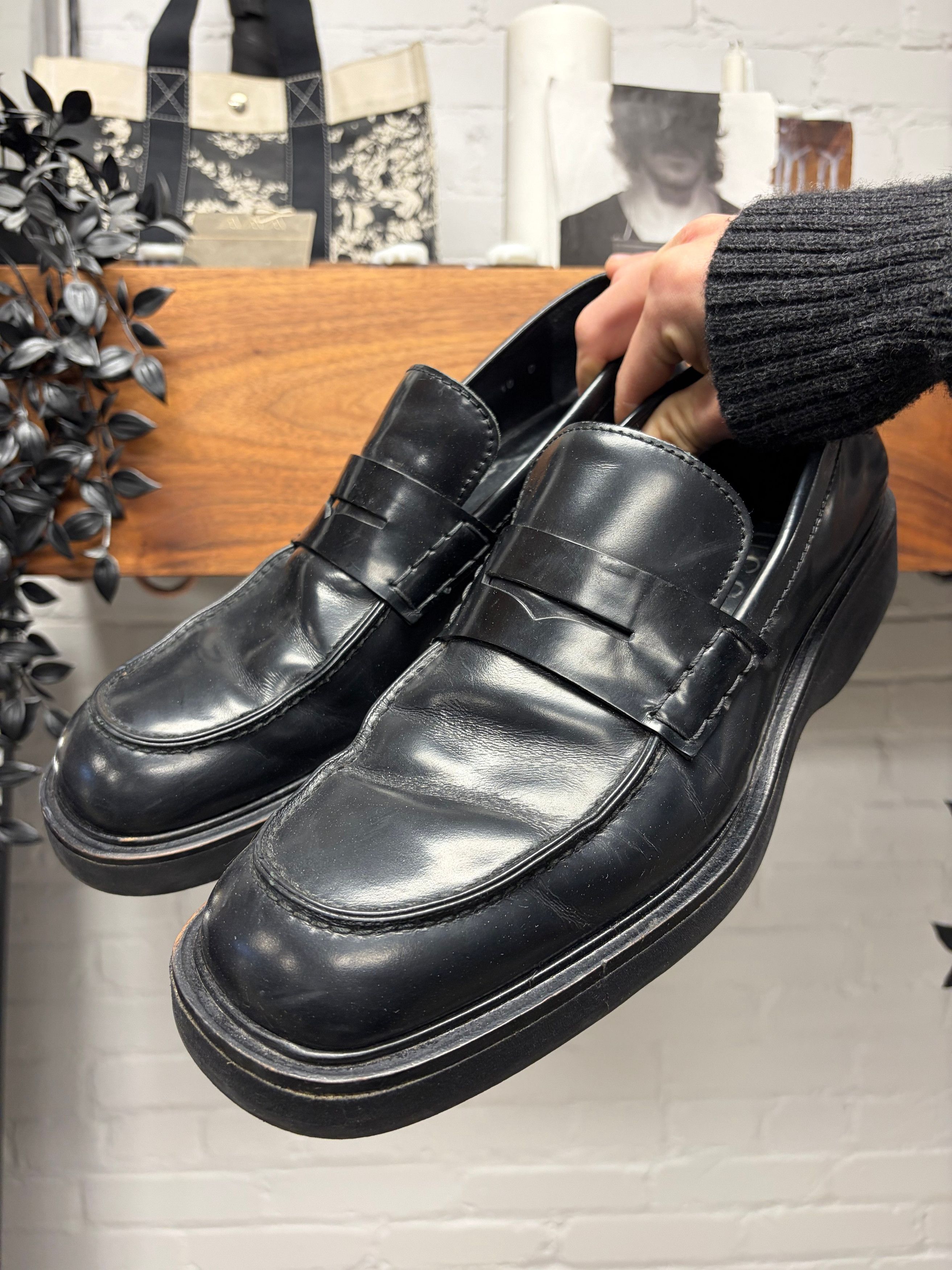 Gucci Gucci Black ‘Block Platform’ Patent Leather Penny Loafers Size US 11 / EU 44 - 1 Thumbnail
