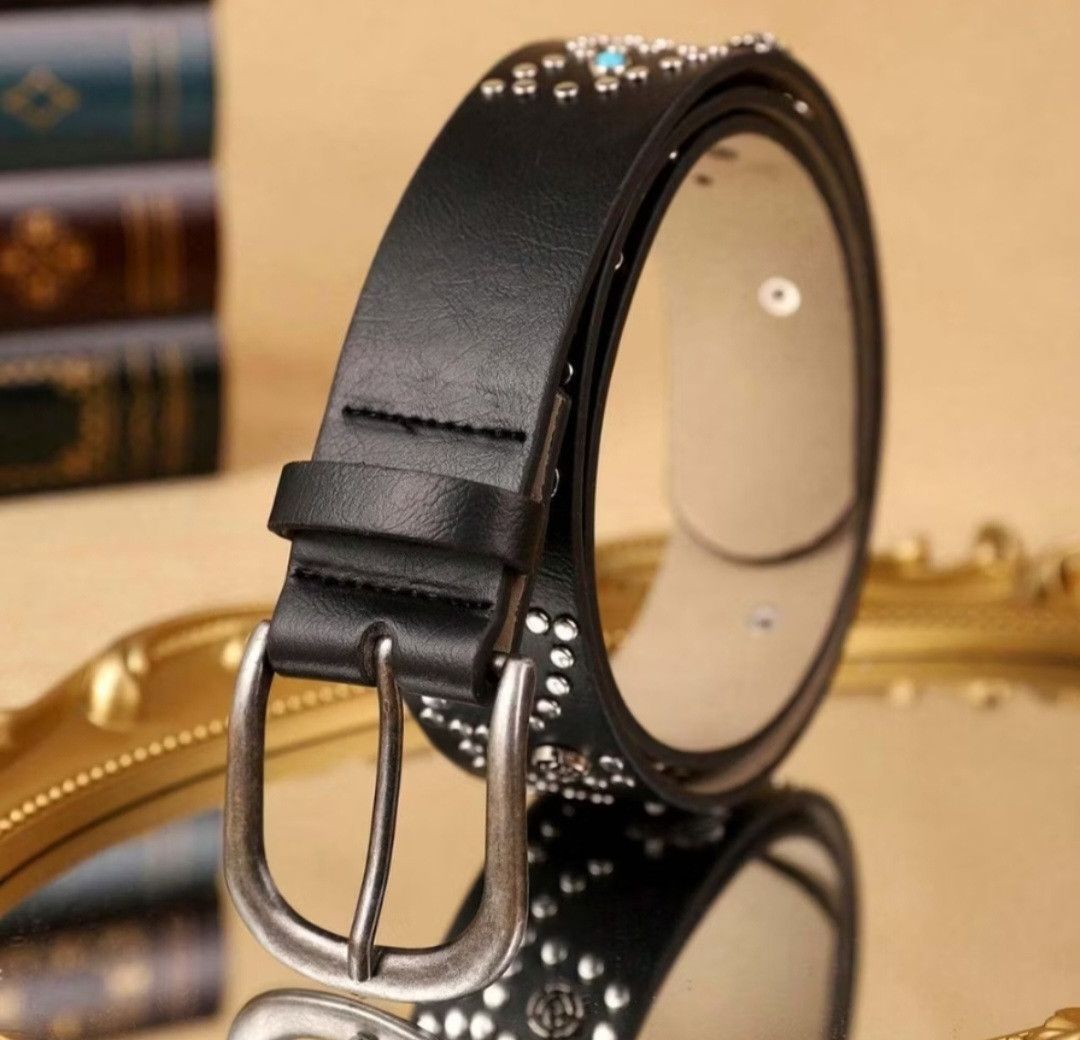 Harajuku Japanese motorcycle style carved rivet belt