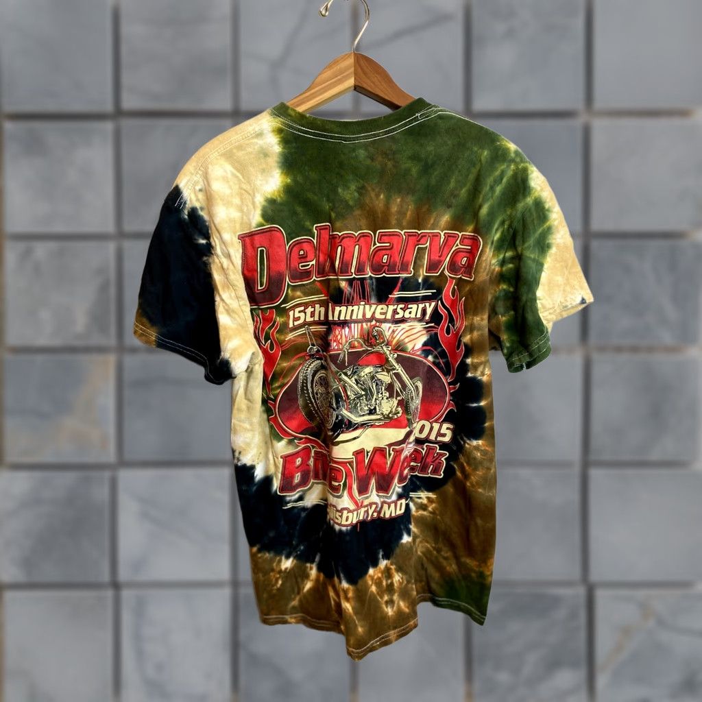 Gildan Gildan T-Shirt 2015 Bike Week Delmarva Tye Dye Tee S/S Crew Men's L Green Vintage Graphic T-Shirt Men Size US L / EU 52-54 / 3 - 1 Thumbnail