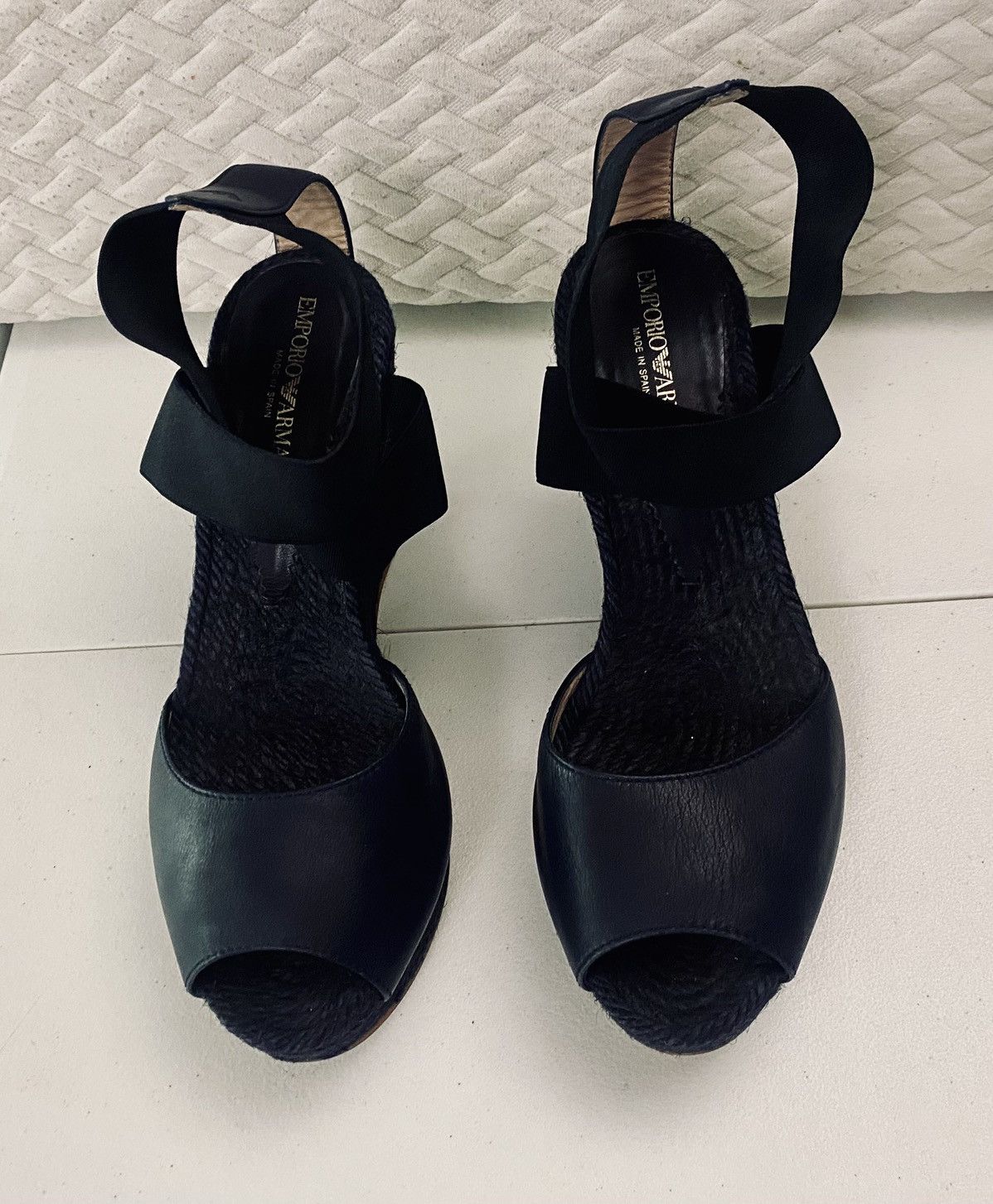 Emporio Armani Emporio Armani 🇪🇸 Navy Leather Espadrille Wedge Sandals 9.5 Size US 9.5 / IT 39.5 - 13 Thumbnail