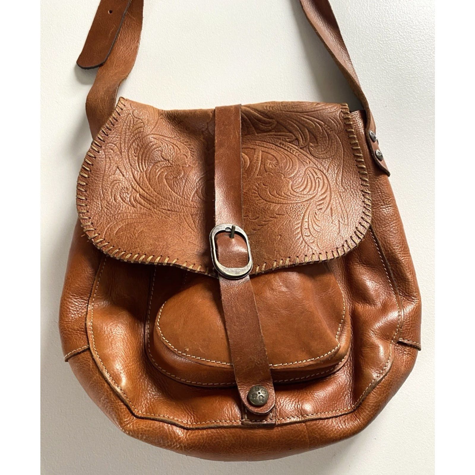 Patricia Nash VINTAGE Patricia Nash Barcelona Saddle Bag Italian Leather Brown Women’s Size ONE SIZE - 3 Thumbnail