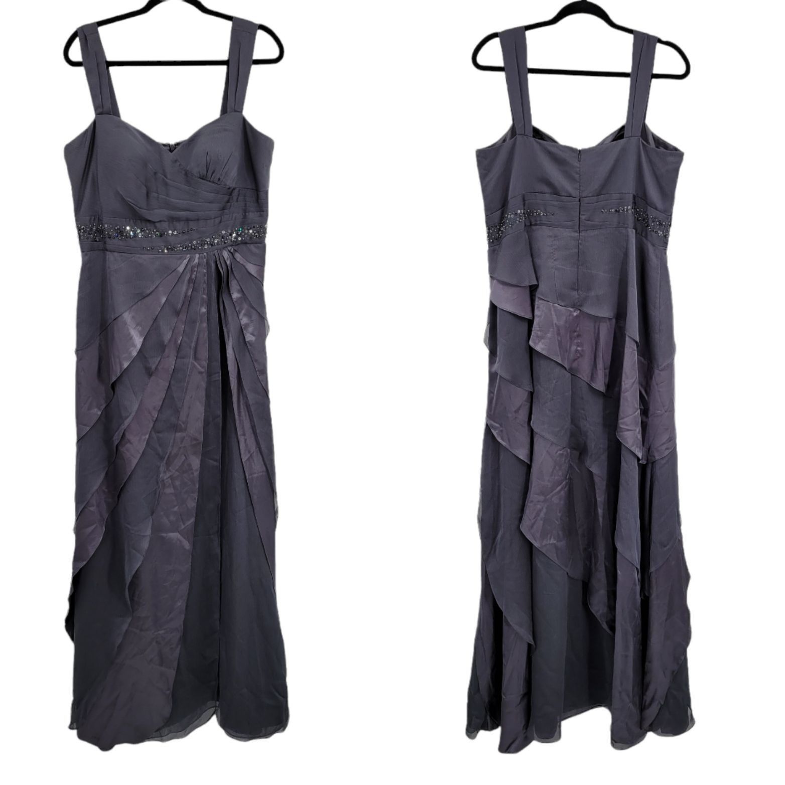 Adrianna Papell Vtg Starburst Ruffle Gown Sz 16 Gunmetal Gray Dress Tiered Size XXL / US 16-18 / IT 52-54 - 10 Thumbnail