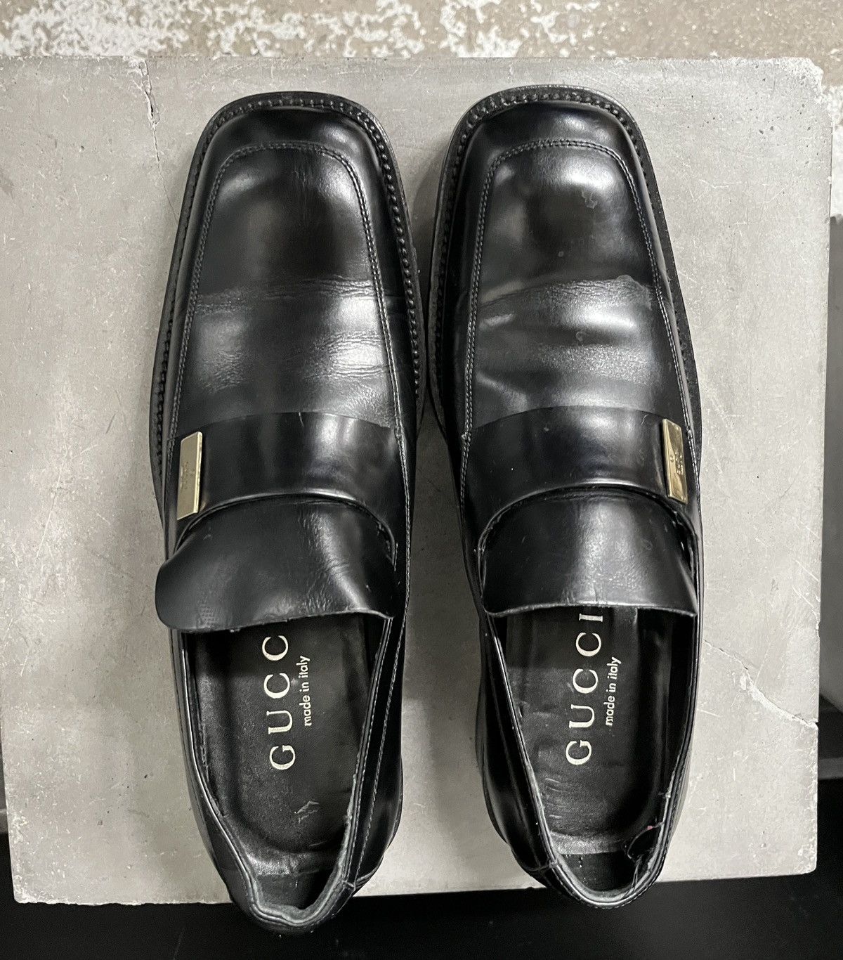 Gucci Gucci Black Square-Toe Leather Loafers 7.5D w/ Brass plate Size US 7.5 / EU 40-41 - 5 Thumbnail