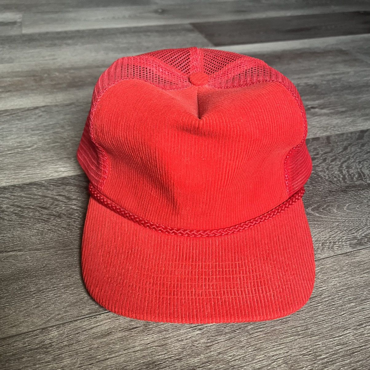 Vintage Vintage 1990s Red Corduroy Blank Mesh Trucker Hat Otto Size ONE SIZE - 1 Thumbnail