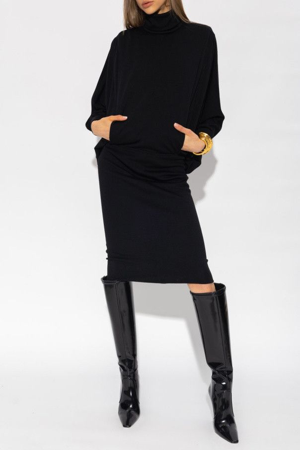 Saint Laurent Paris o1s1wg111024 Oversize Long Dress in Wool Jersey in Black Size S / US 4 / IT 40 - 2 Thumbnail
