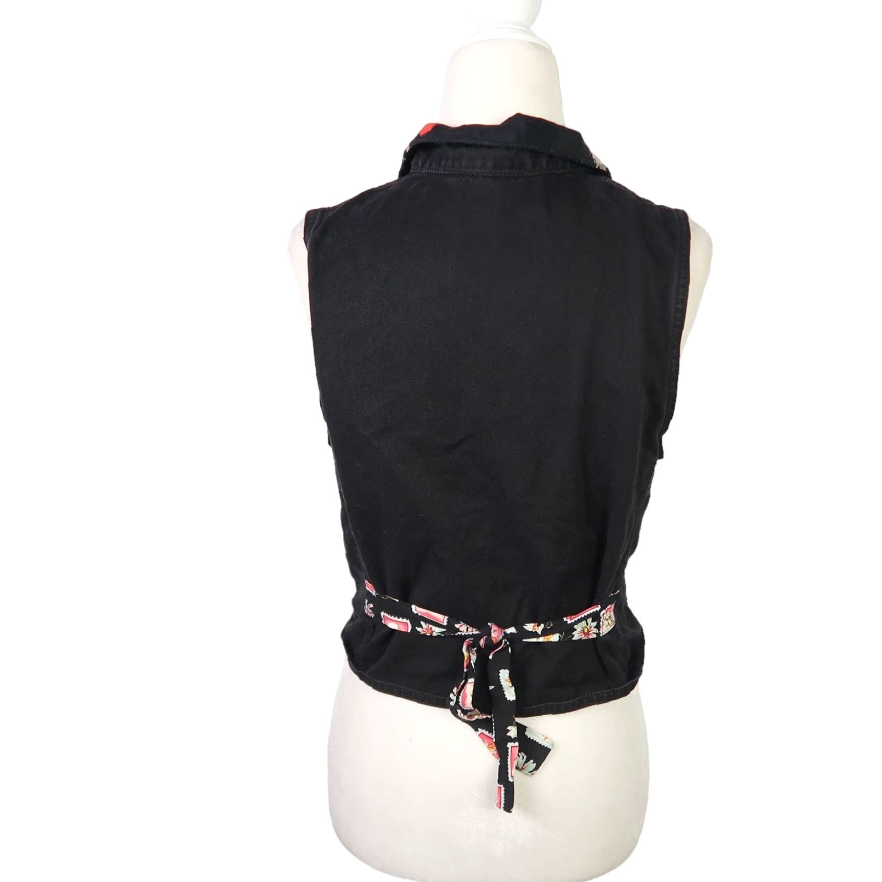 Rainbow VINTAGE 90s Marcia's Rainbow vest Flower print Floral Cotton Button Back Tie Black S Womens Size S / US 4 / IT 40 - 4 Thumbnail
