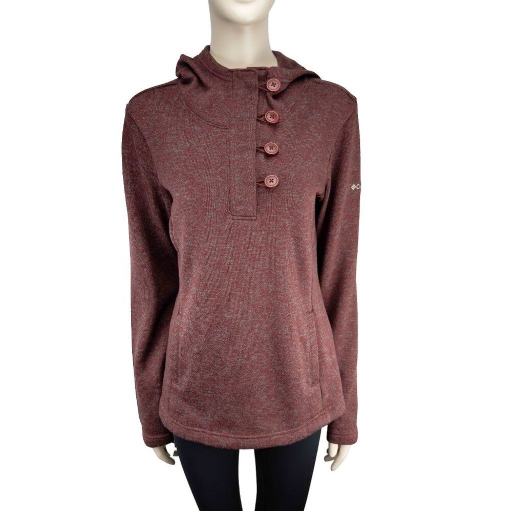 Columbia COLOMBIA Fleece Hoodie Sweater Button Burgundy Gorpcore Sz M Size M / US 6-8 / IT 42-44 - 2 Thumbnail