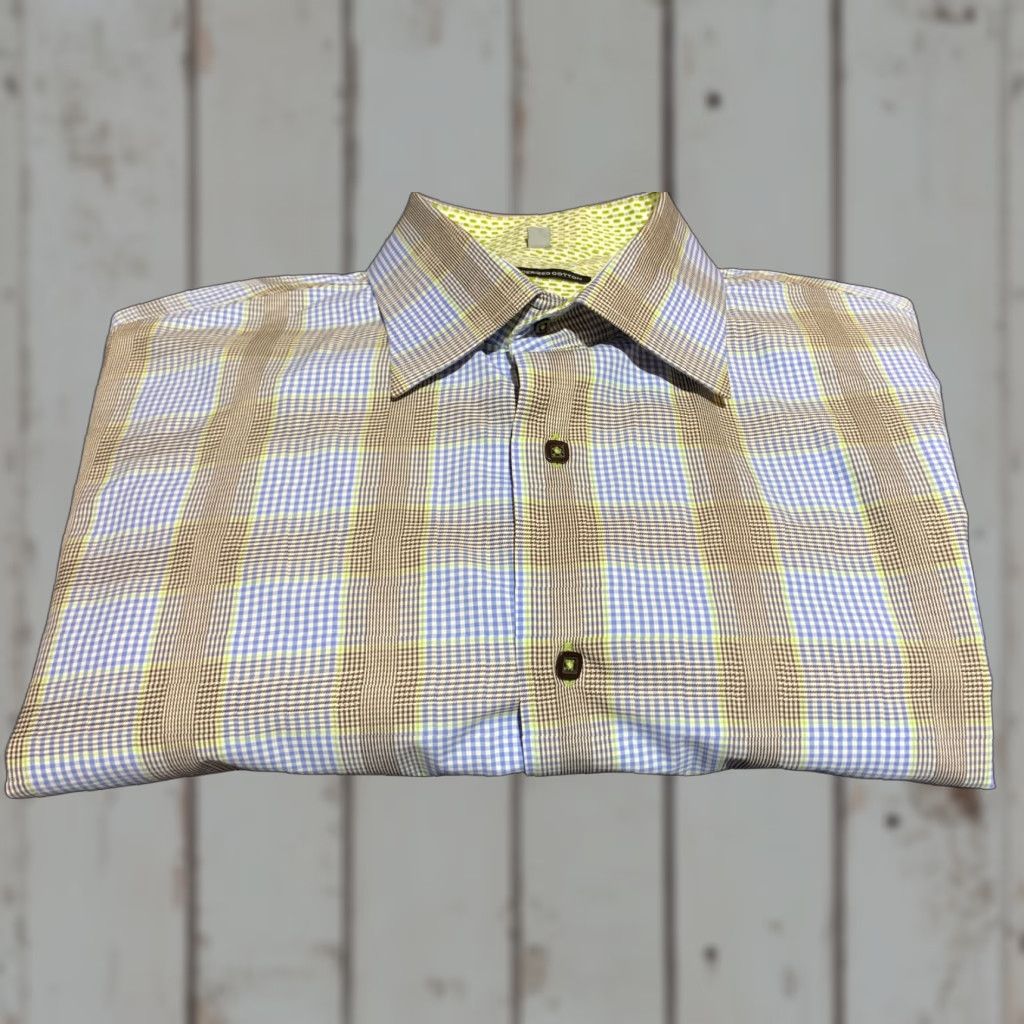 Vintage Visconti Uomo Dress Shirt XL Blue Brown Glenplaid 100% Cotton Long Sleeve Mens Size US XL / EU 56 / 4 - 1 Thumbnail