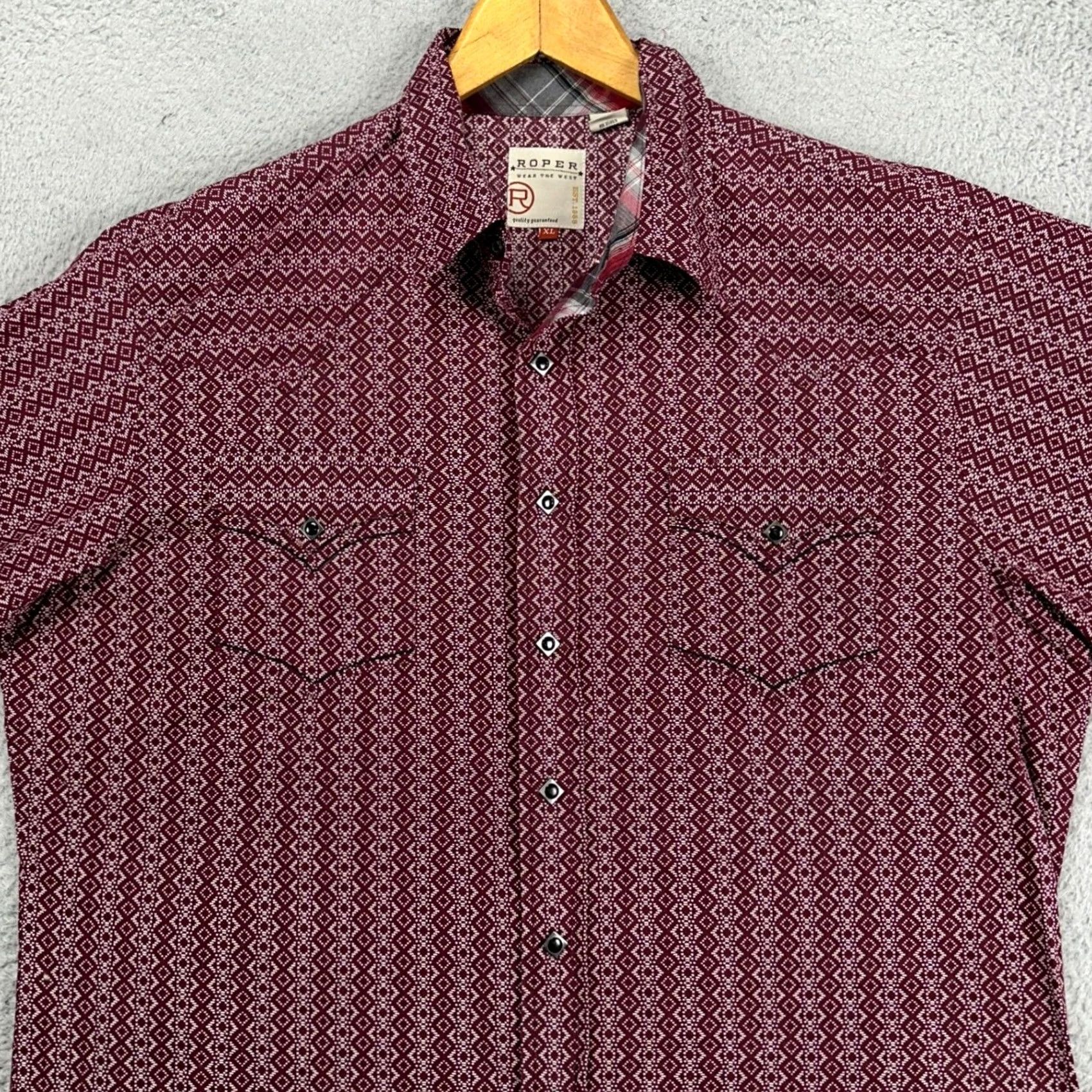 Roper Roper Wear The West Button Up Shirt Men XL Maroon Western Pearl Snap Flap Pocket Size US XL / EU 56 / 4 - 2 Thumbnail