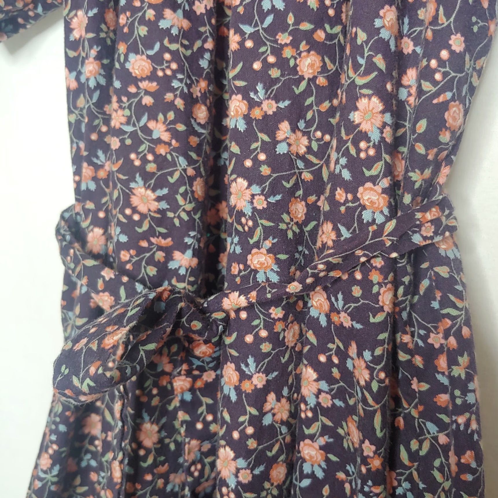 Vintage VINTAGE Flowers Dress Short Sleeve Belted A-Line Cadet Blue Pink Floral Cotton Knee Length Womens S USILGWU Belted Dress Vintage Small Size 28" / US 6 / IT 42 - 6 Thumbnail
