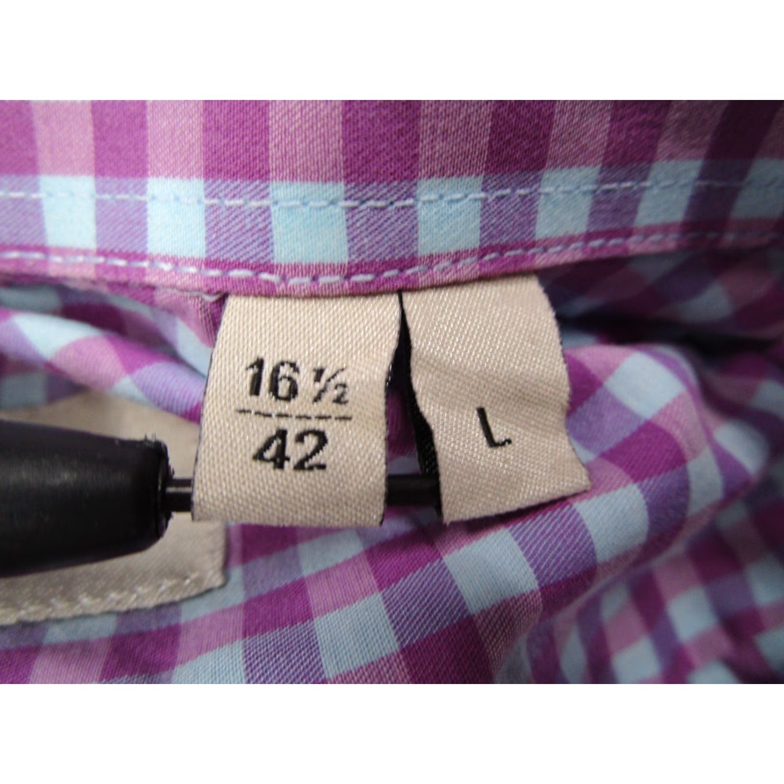 Vintage Culturata Dress Shirt Mens 16.5 42 Large Purple Check Tailored Button Up Work Size 42R - 4 Thumbnail