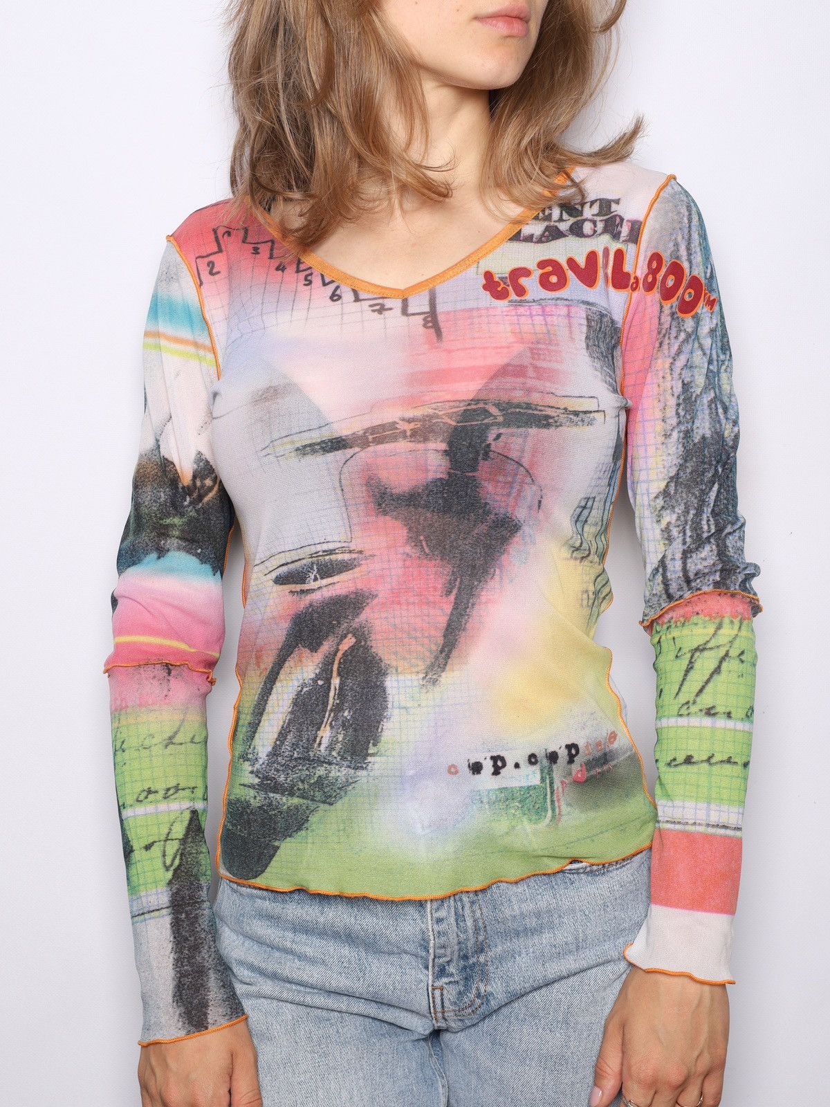 Cop Copine Mesh Printed Top Multicolor Vintage