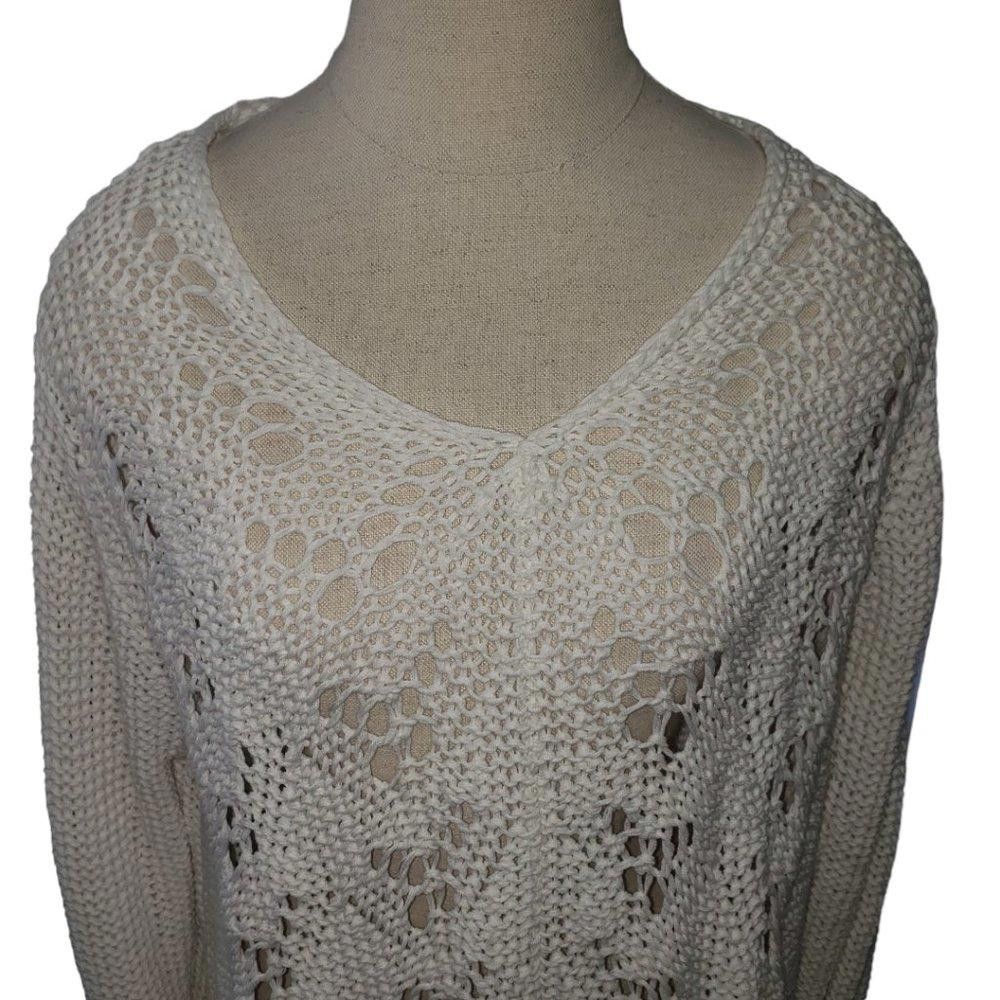 Designer CT799 Wooden Ships Cream Crocheted Long Sleeve Sweater S/M Size S / US 4 / IT 40 - 3 Thumbnail