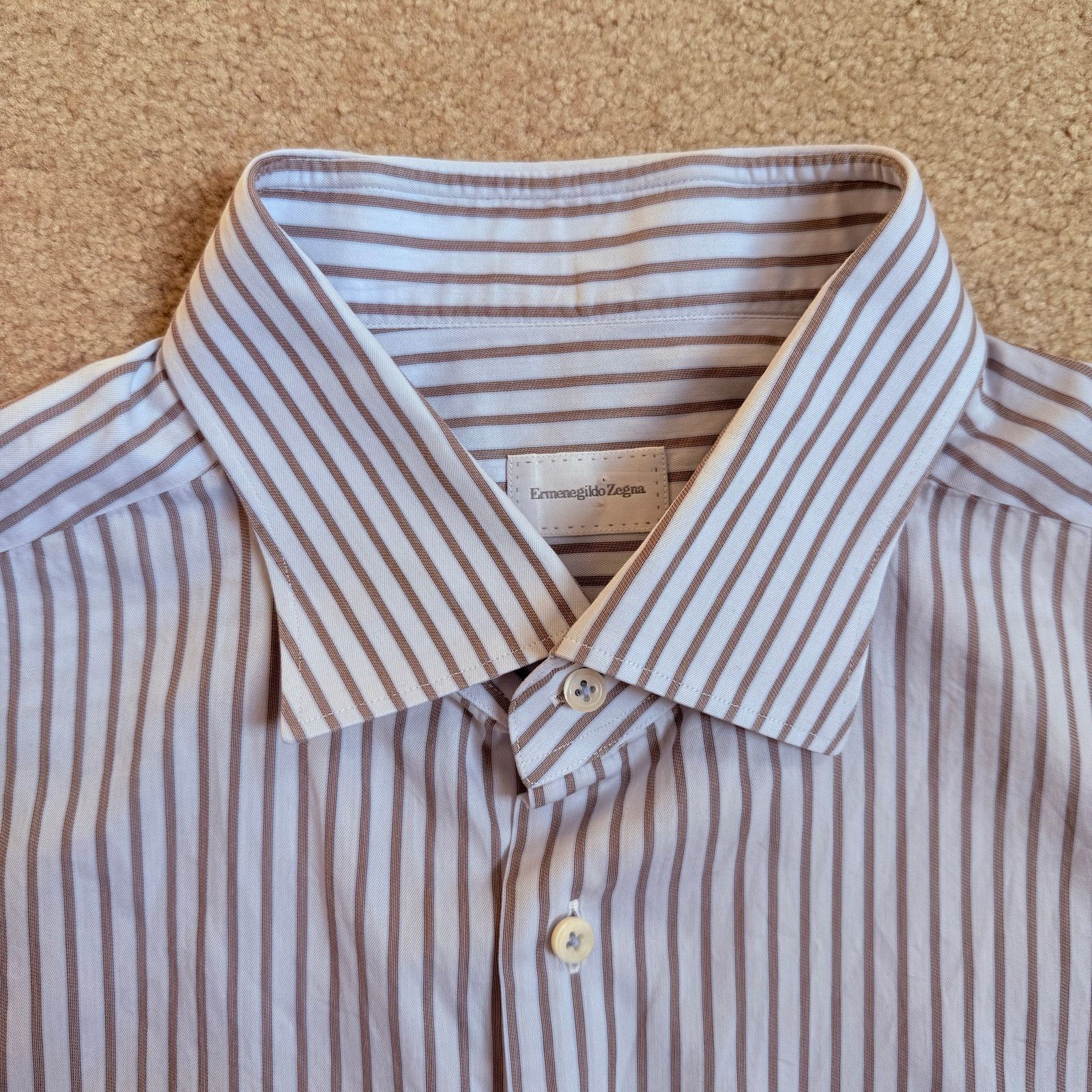 Ermenegildo Zegna Ermenegildo Zegna Striped Cotton Button-Down Shirt Men 18/46 Size US XL / EU 56 / 4 - 2 Thumbnail