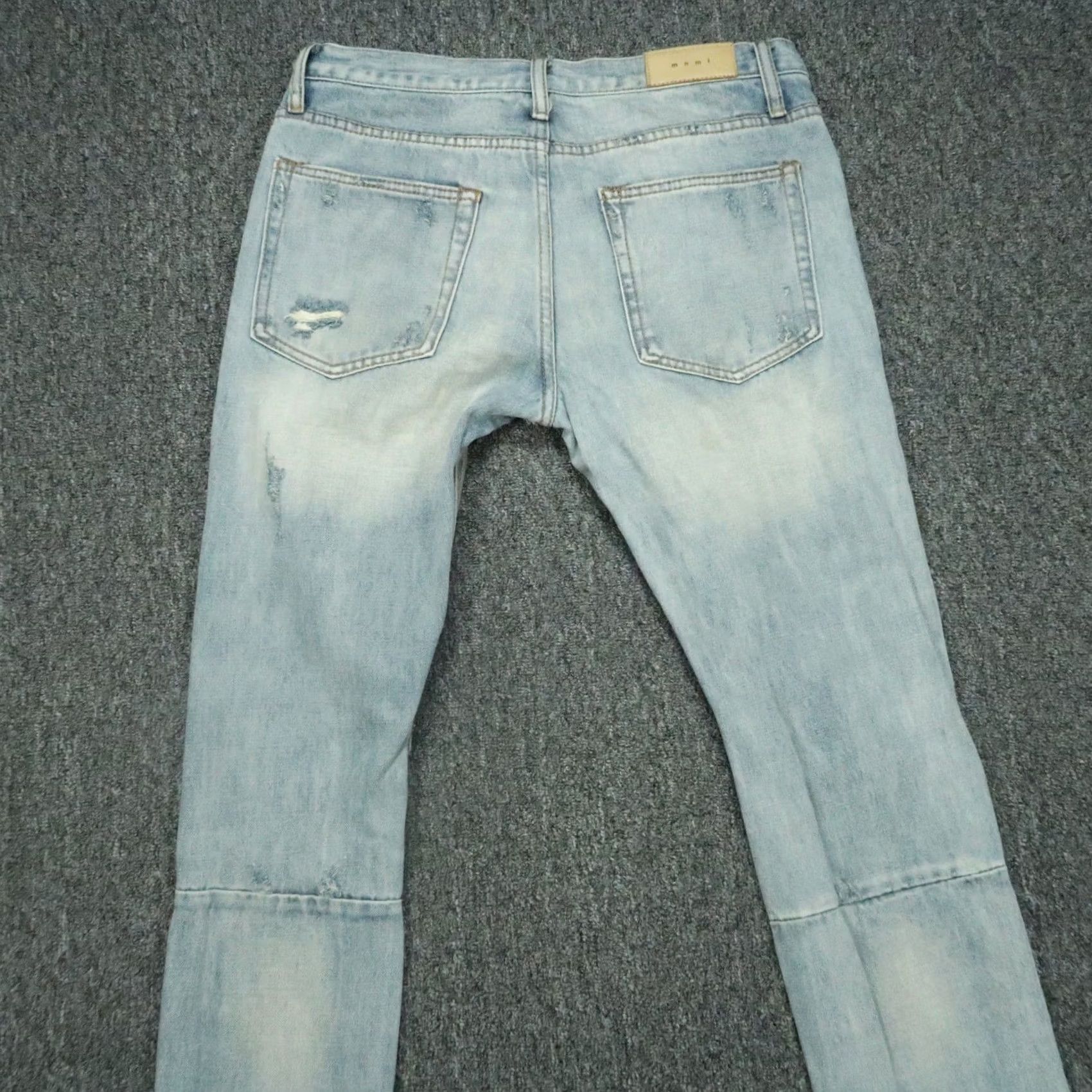 MNML mnml Jeans Mens 33x34 Blue Distressed Ripped Button Fly Ankle Zip Denim Jeans Slim 34 Inseam Mens Boys? Size US 33 - 6 Thumbnail