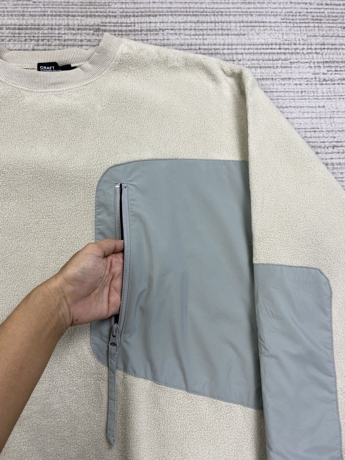 Japanese Brand × Vintage Vintage Craft Fleece Sweatshirt with Pale Gray Nylon Panels Size US L / EU 52-54 / 3 - 5 Thumbnail