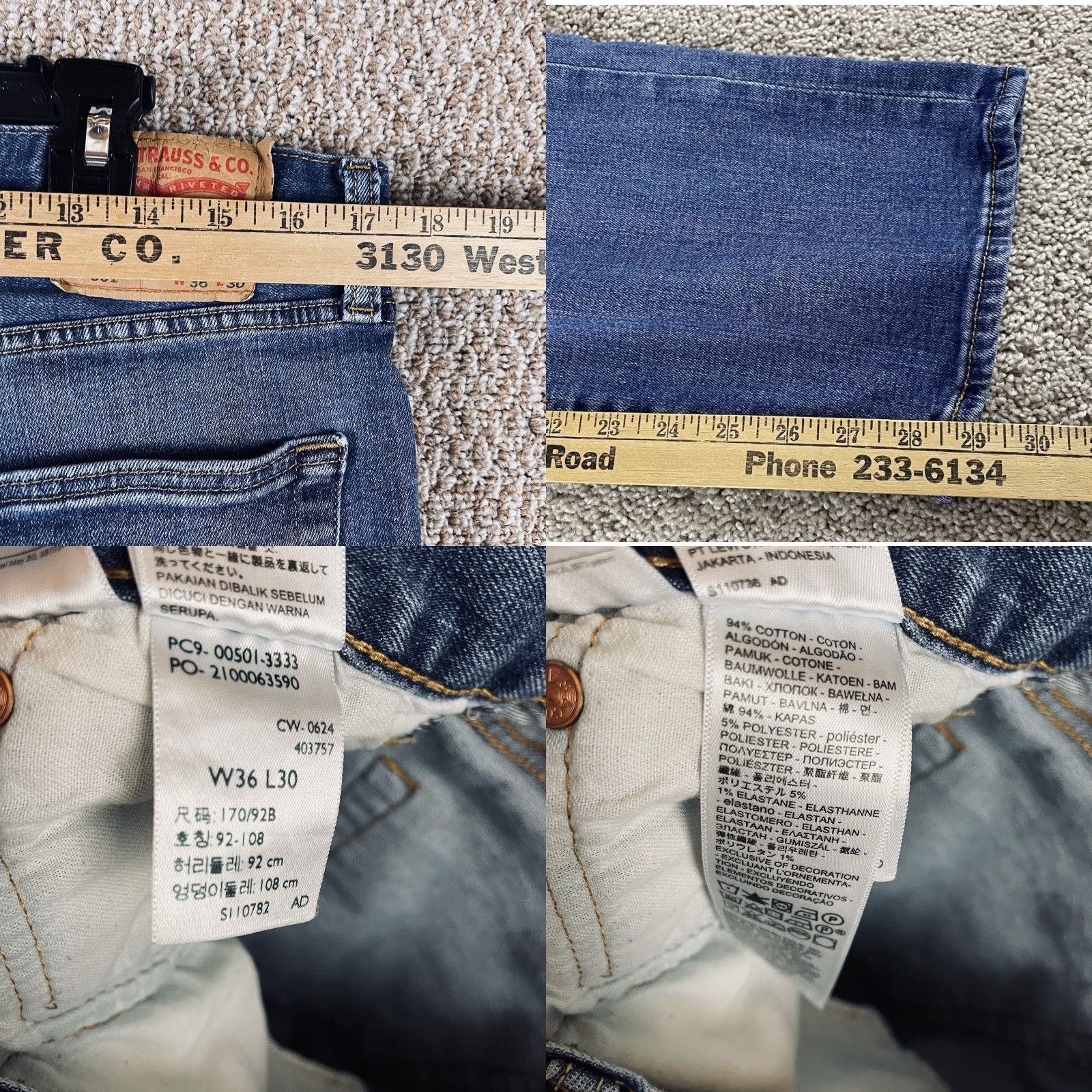Levi's Levi's 501 Jeans Men's 36x30 Straight Button Fly Denim Blue Cotton Regular Cowboy USA 29in Inseam Mens Size US 36 / EU 52 - 8 Thumbnail