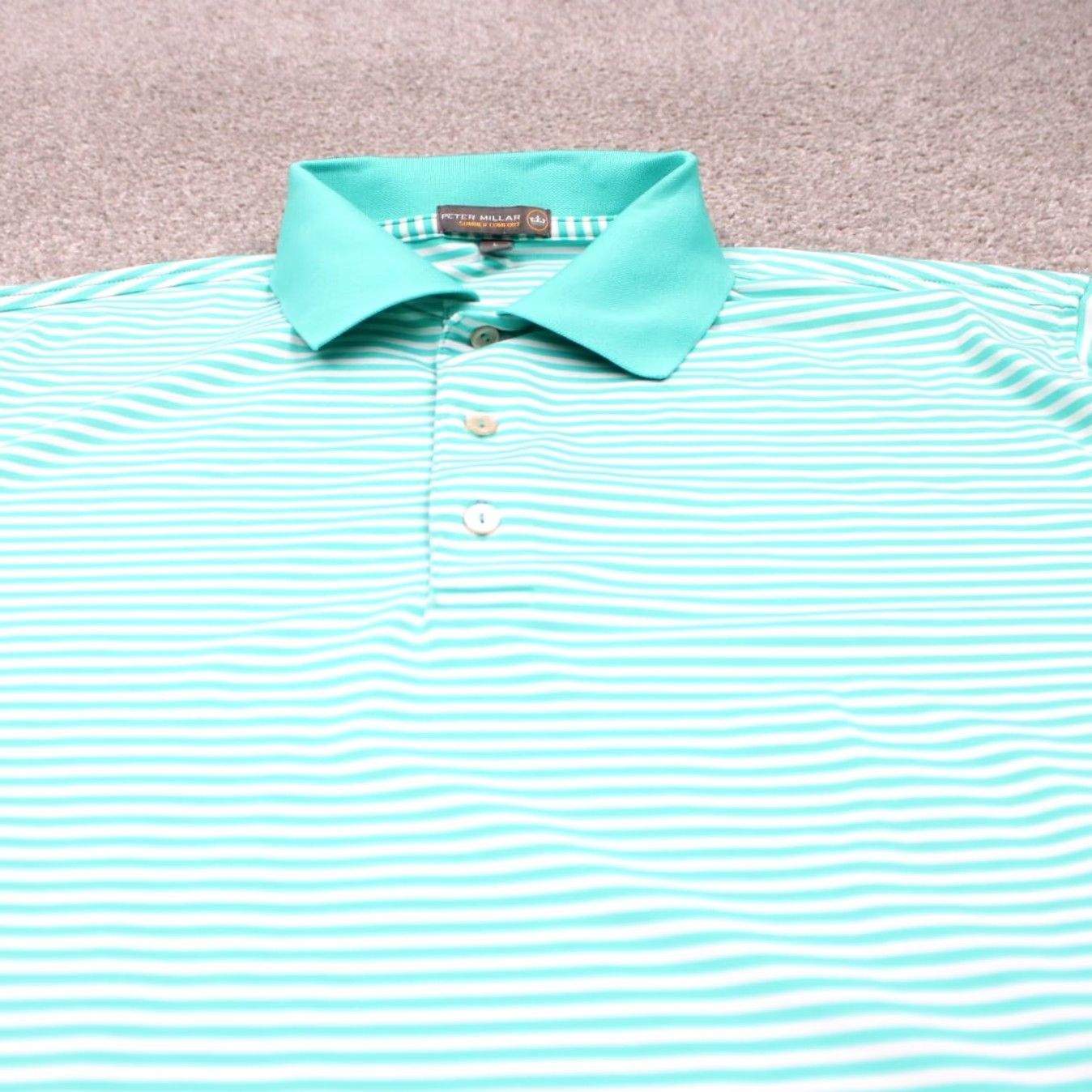 Peter Millar Peter Millar Summer Comfort Polo Shirt Mens Large Green Polyester Stretch S/S Golf Logo Left Sleeve Size US L / EU 52-54 / 3 - 4 Thumbnail