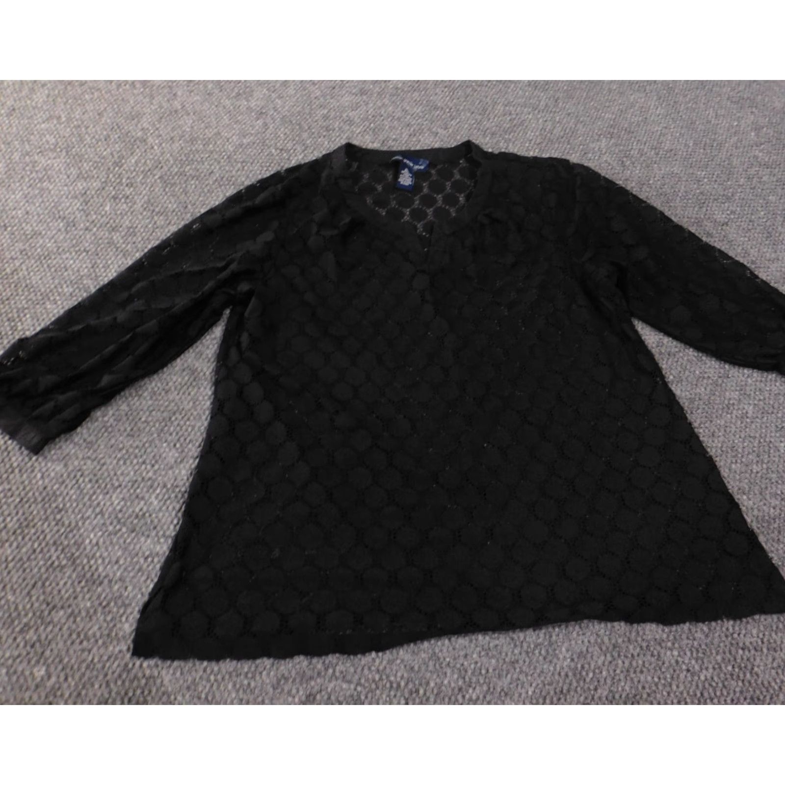 Vintage Susan Graver Blouse XL Womens V-Neck Lace Sheer Nylon Pullover Black Top Size XL / US 12-14 / IT 48-50 - 2 Thumbnail