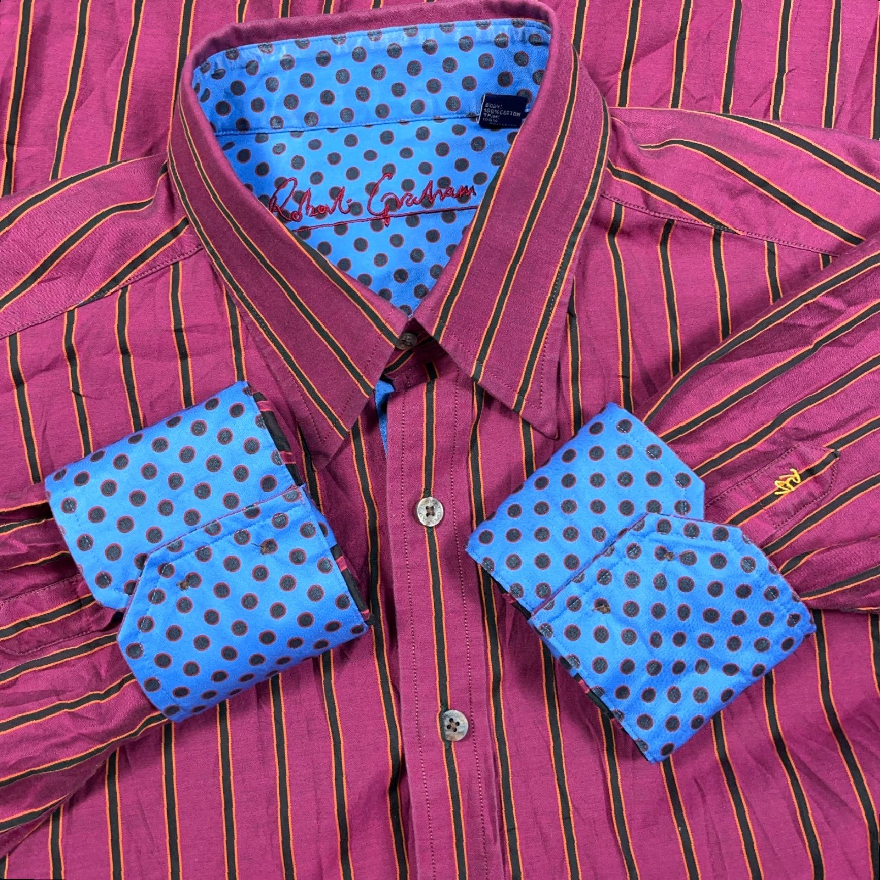 Robert Graham Robert Graham Shirt Men XL Red Striped Button-Up Collared Long Sleeve Casual, Party/Cocktail, Travel Vintage No, N/A? Size 46R - 2 Thumbnail