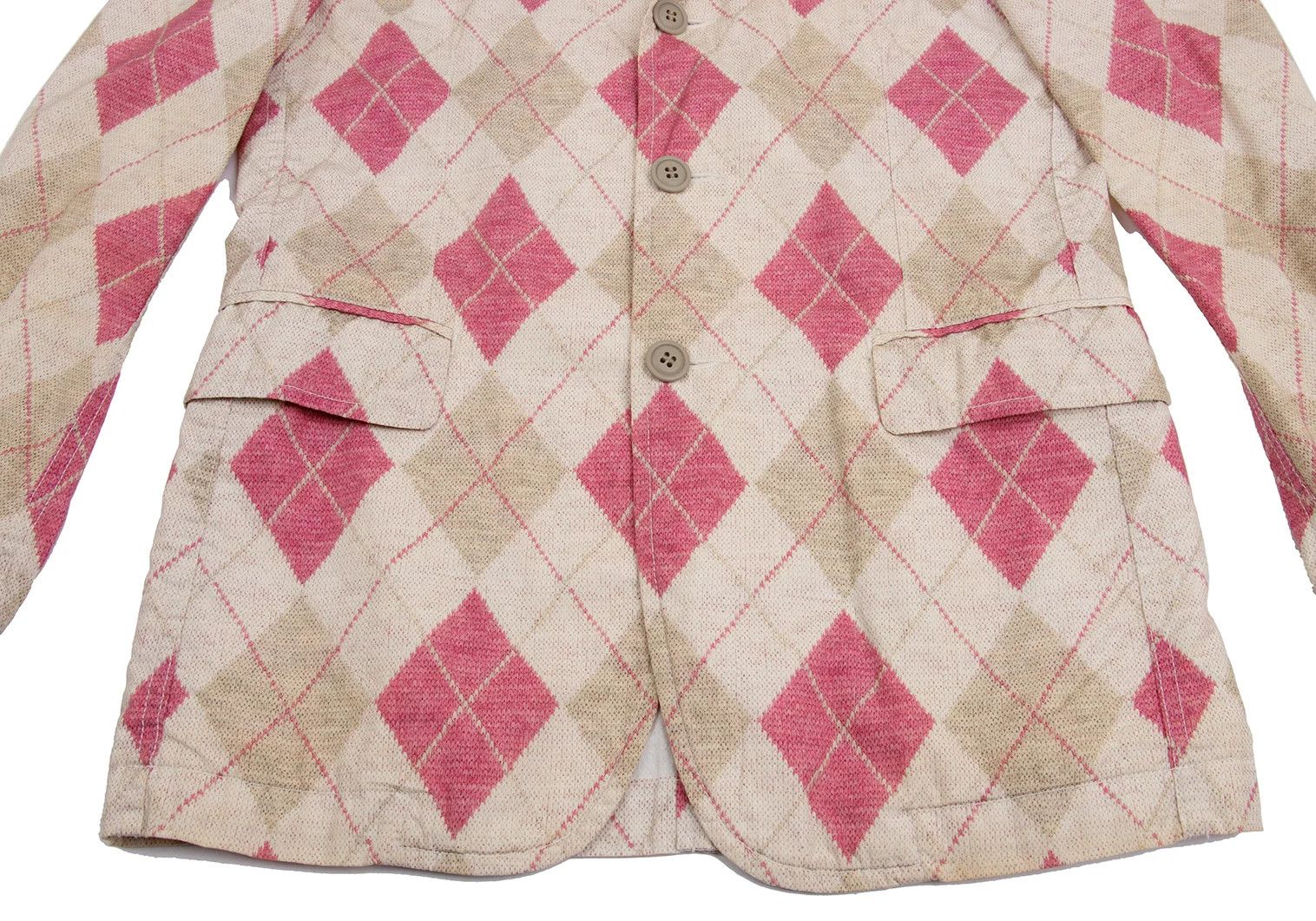 Comme des Garcons Homme Plus Cotton Argyle Knit Transfer Print Jacket Beige Pink S Size US S / EU 44-46 / 1 - 10 Thumbnail