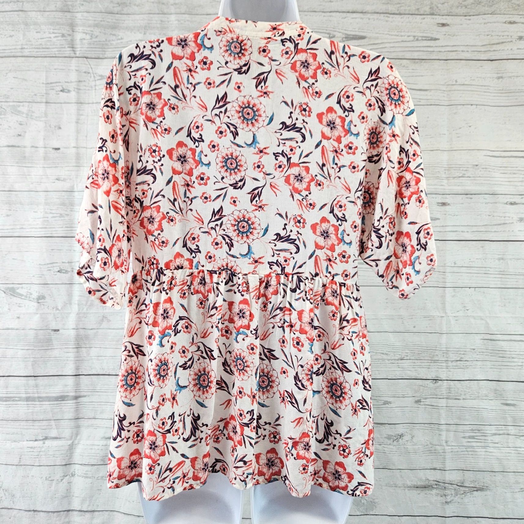 Vintage Knox Rose Womens Top XS White Red Floral Pintuck Rayon Blouse Size XS / US 0-2 / IT 36-38 - 4 Thumbnail