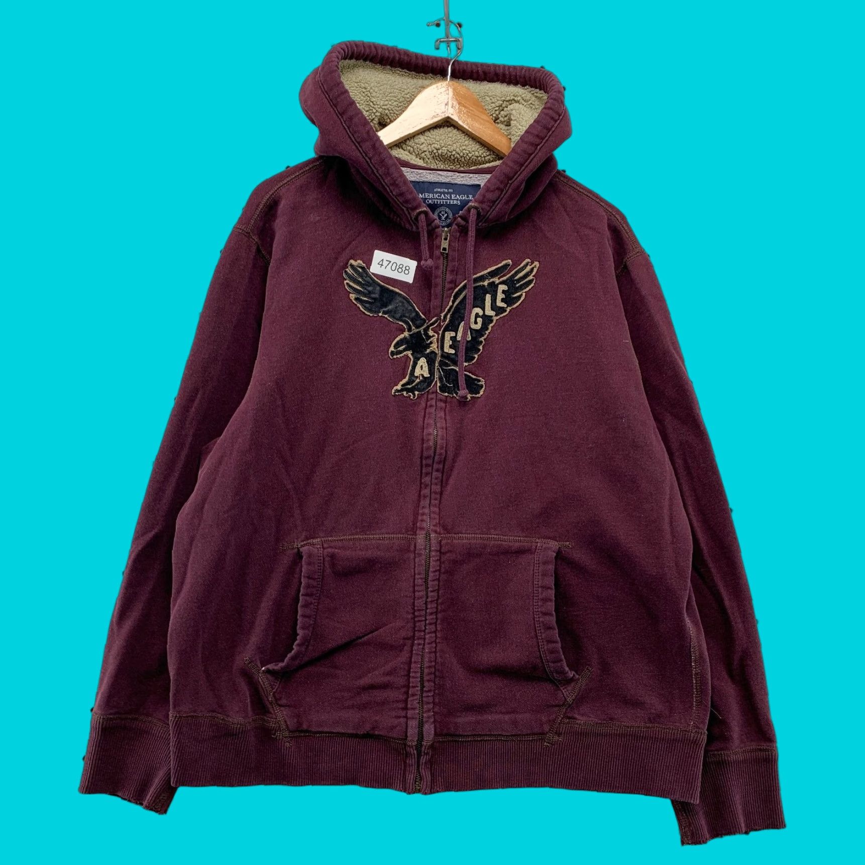 American Eagle Outfitters American Eagle Hoodie Sweatshirt Mens 2XL Maroon Sherpa Lined Hood Embroidered Size US XXL / EU 58 / 5 - 1 Thumbnail