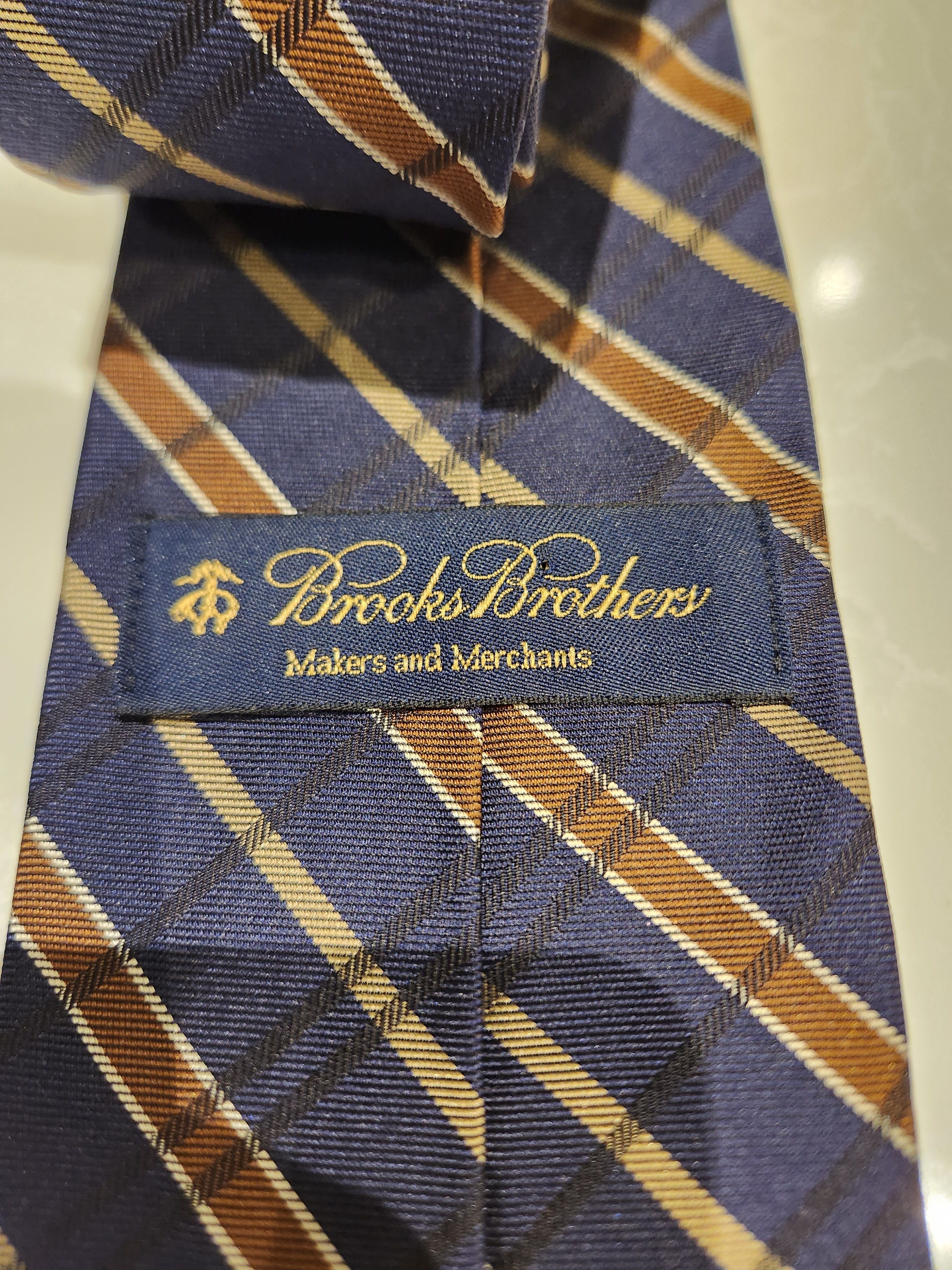 Brooks Brothers Makers and Merchants Gold Burnt Orange Navy Tie Size ONE SIZE - 6 Thumbnail