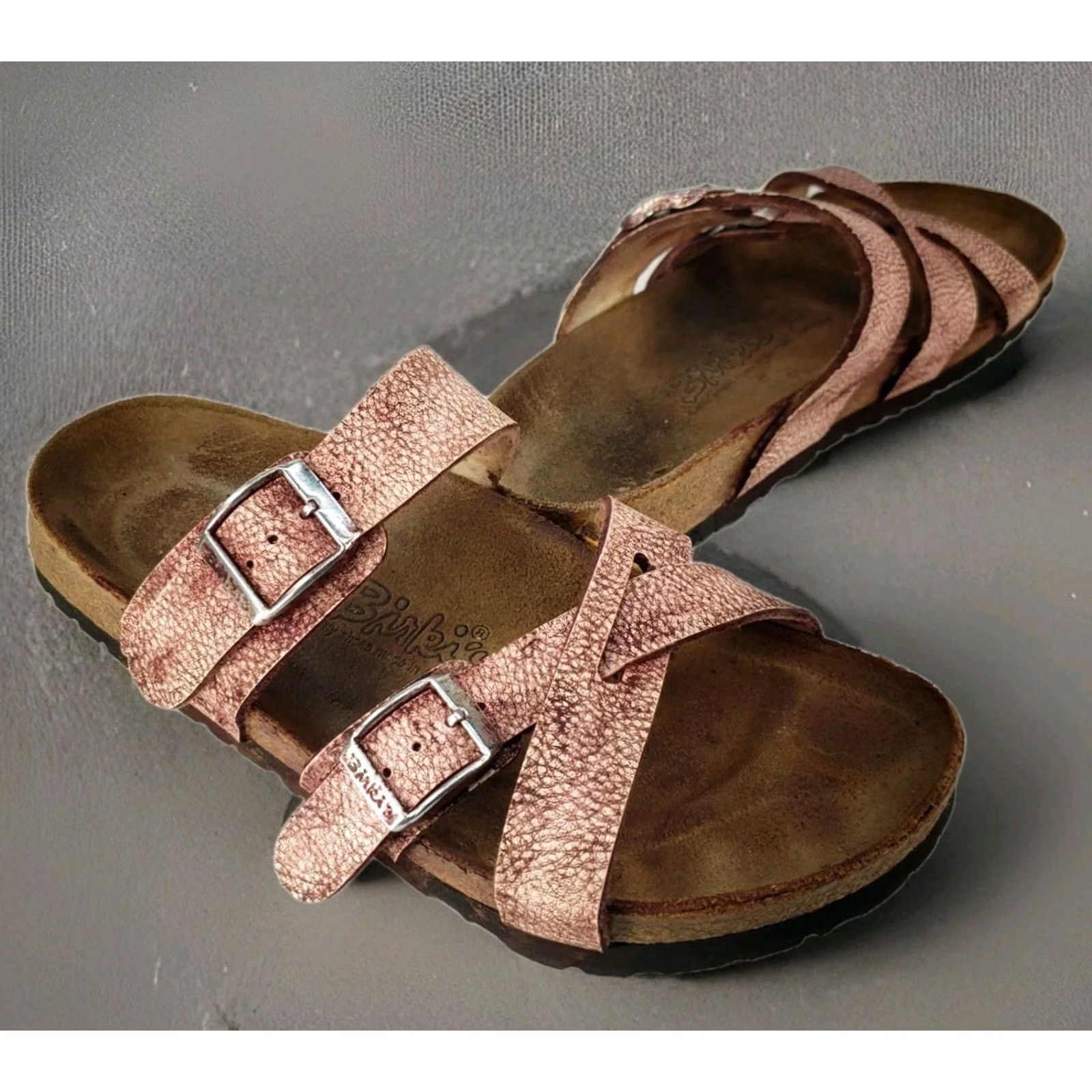 Birkenstock Birki's Birkenstock Tahiti Two Strap Slip On Slides Sandals Pink 6 Women Leather Upper Rubber Outsole Bohemian Vintage: No Size US 6 / IT 36 - 2 Thumbnail