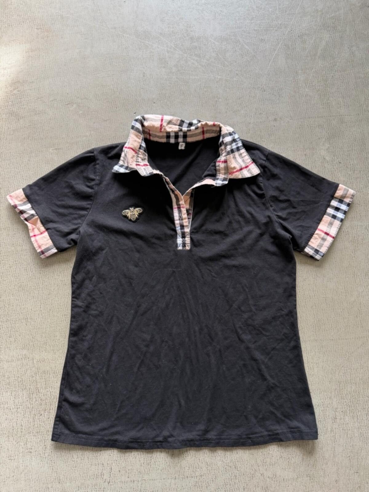 Wilson Designer Style Inspired Plaid Collar Polo / Black Golf Top Size M / US 6-8 / IT 42-44 - 1 Thumbnail