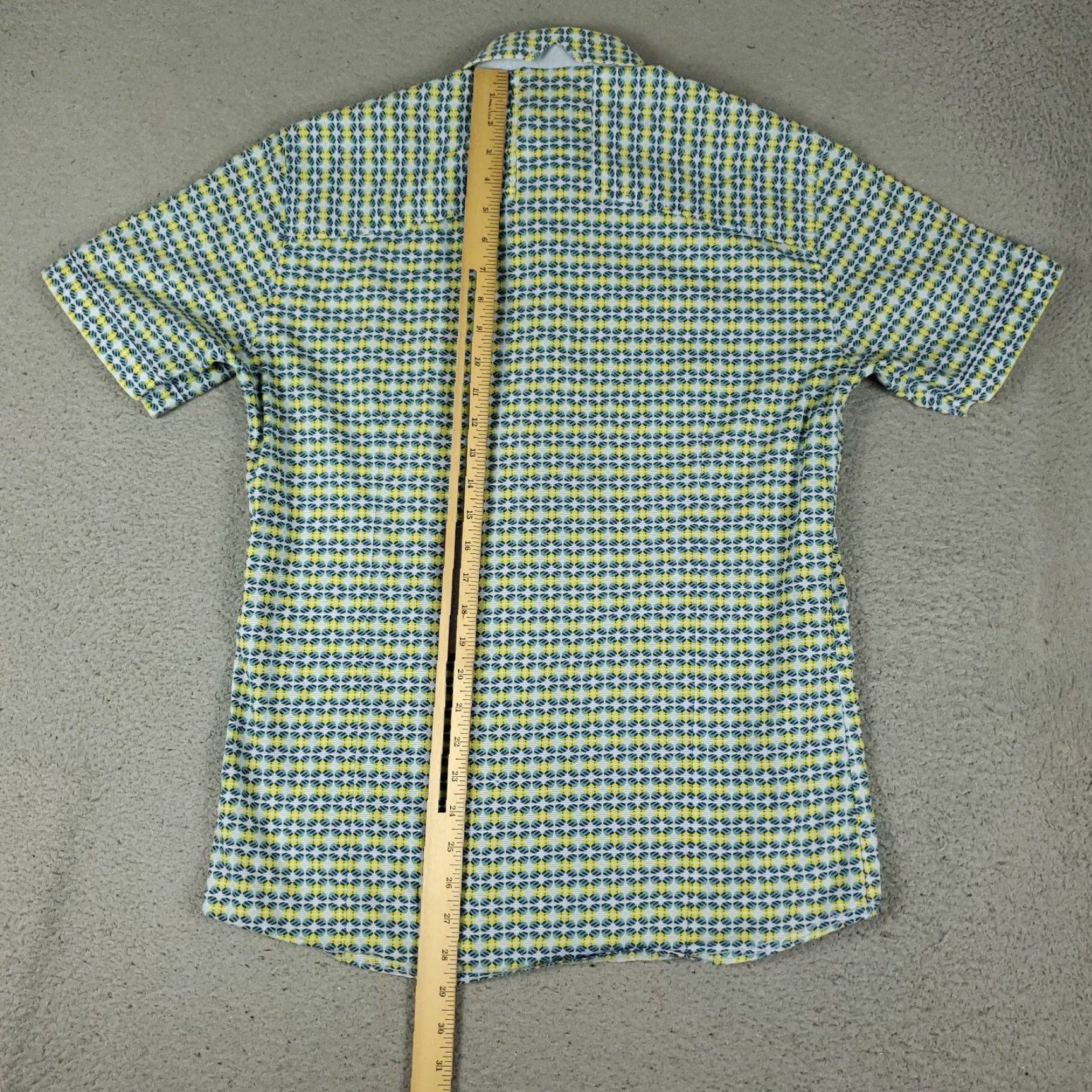 Vintage Bogosse Shirt Mens L Blue Yellow Geometric Button Up Short Sleeve Size US L / EU 52-54 / 3 - 3 Thumbnail